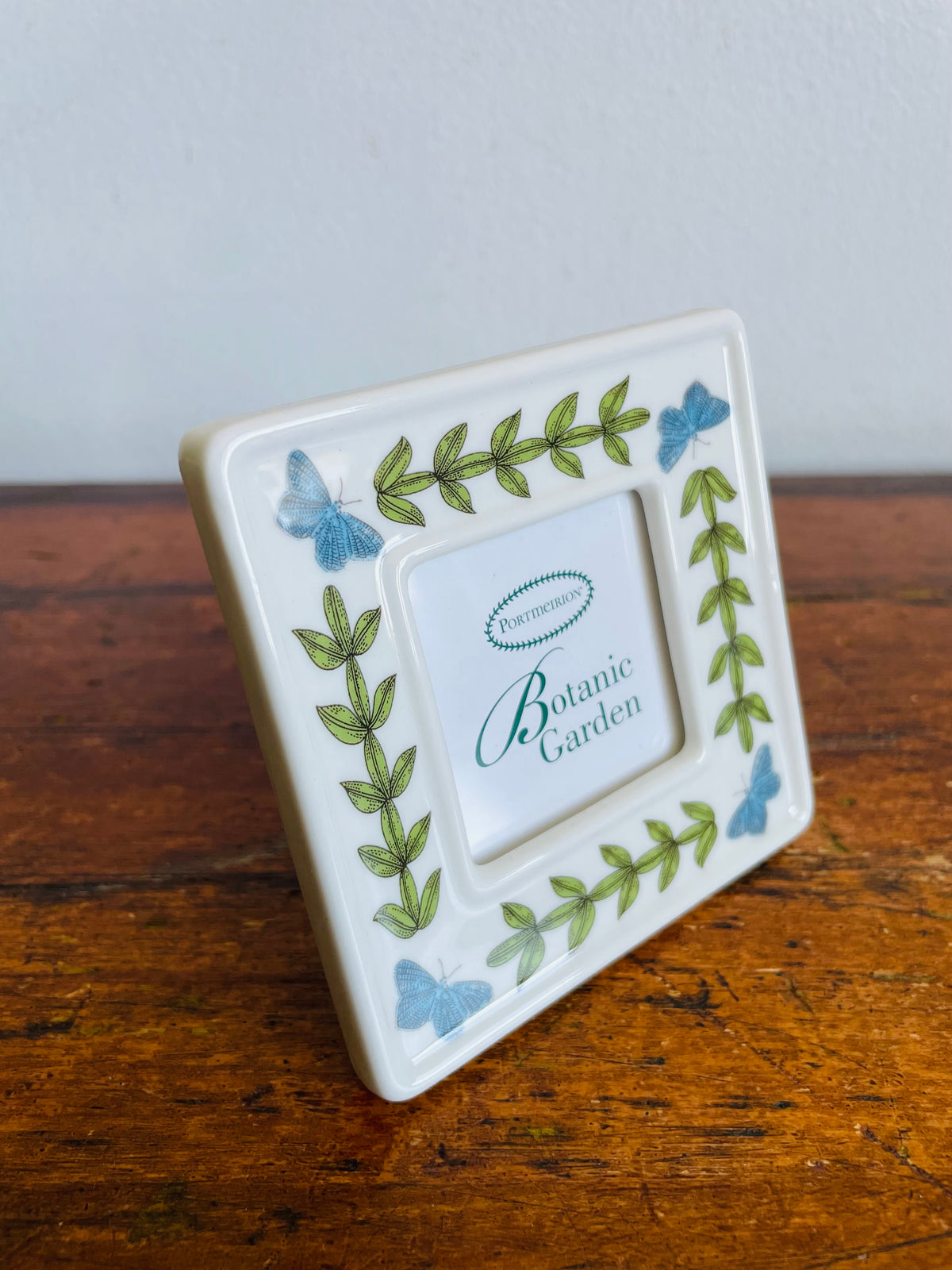 Vintage Portmeirion Botanic Garden Square Miniature Picture Frame with Easel Back & Butterfly & Leaf Design - 1.6" x 1.6"