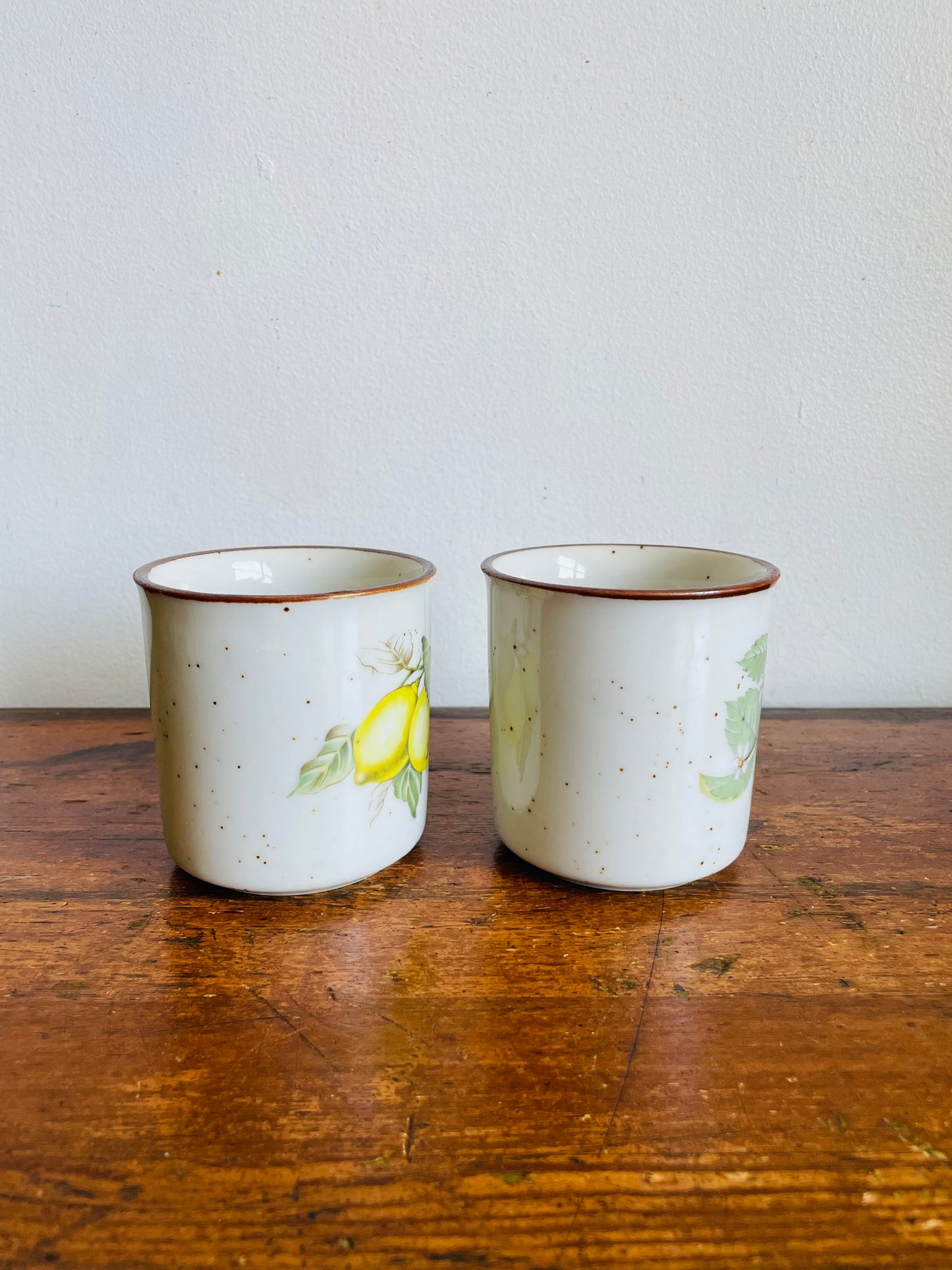 Vintage Speckled Fruit Mugs with Strawberries & Lemons - Made in Japan - Set of 2