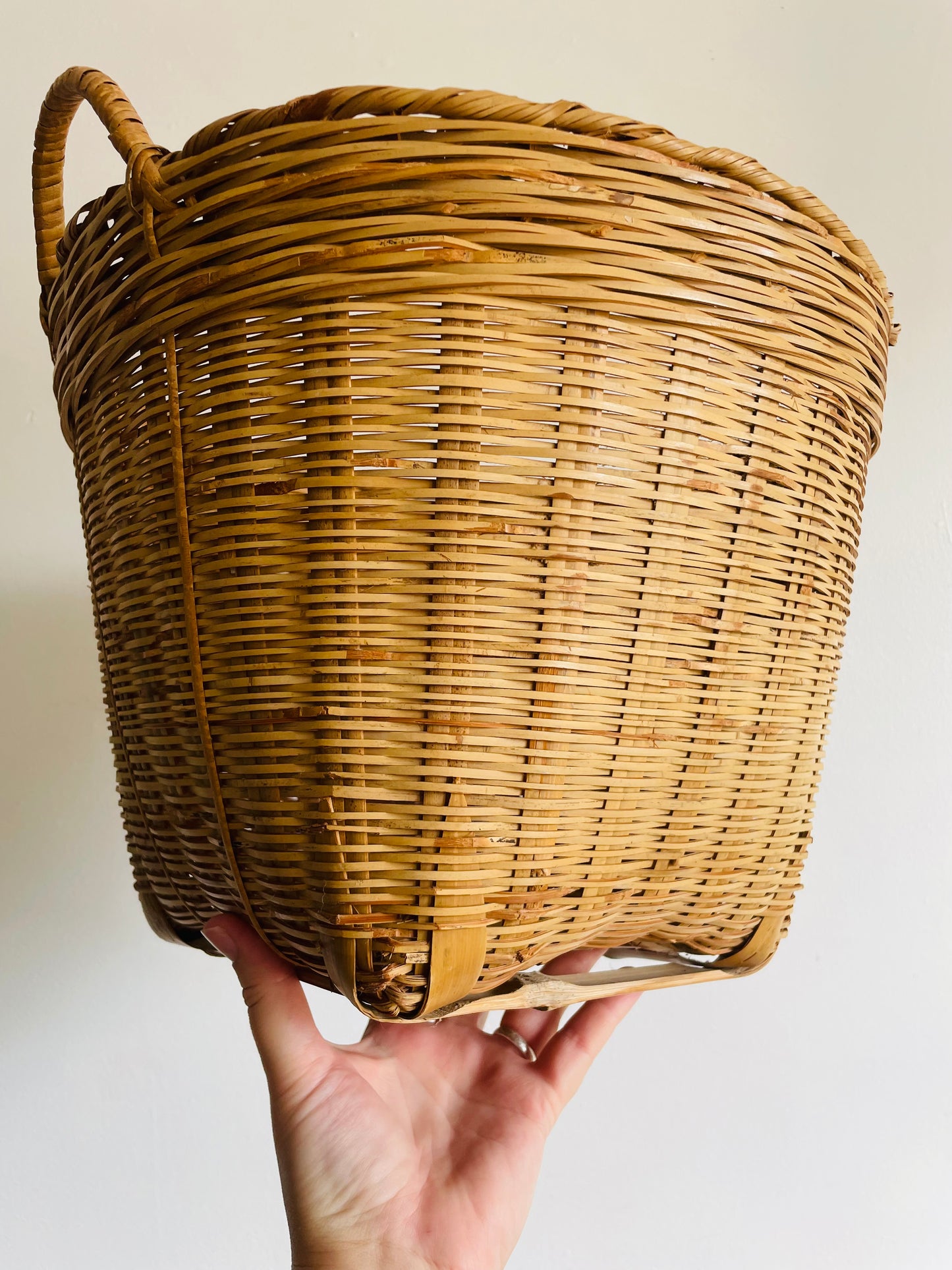 Large Wicker & Bamboo Square Base Basket with Handles - Makes a Great Plant Holder!