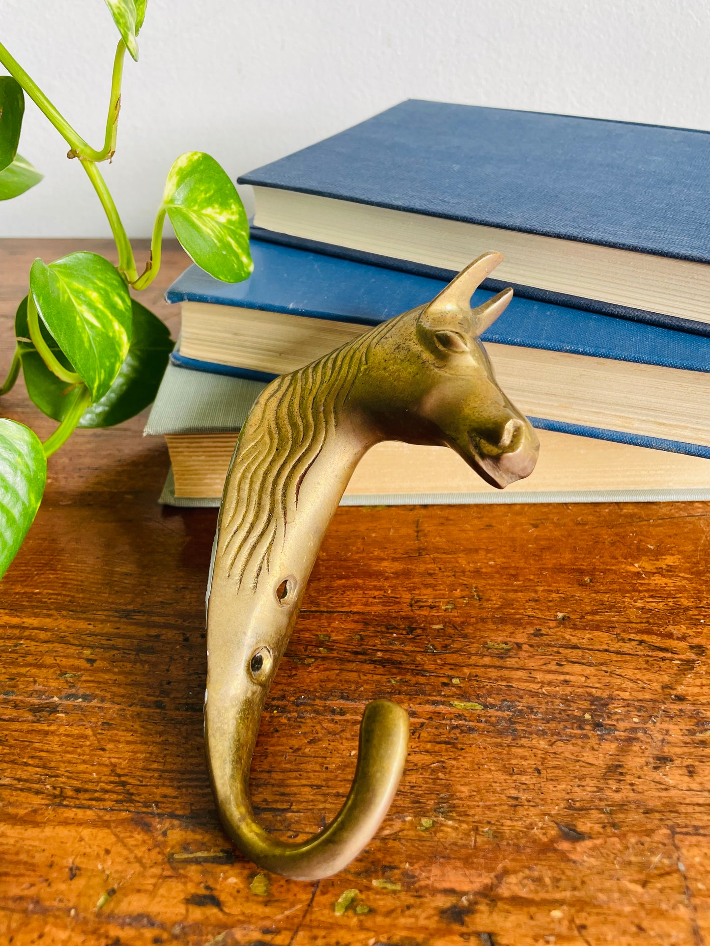 Vintage Solid Brass Horse Head Wall Hanging Hook - Made in India