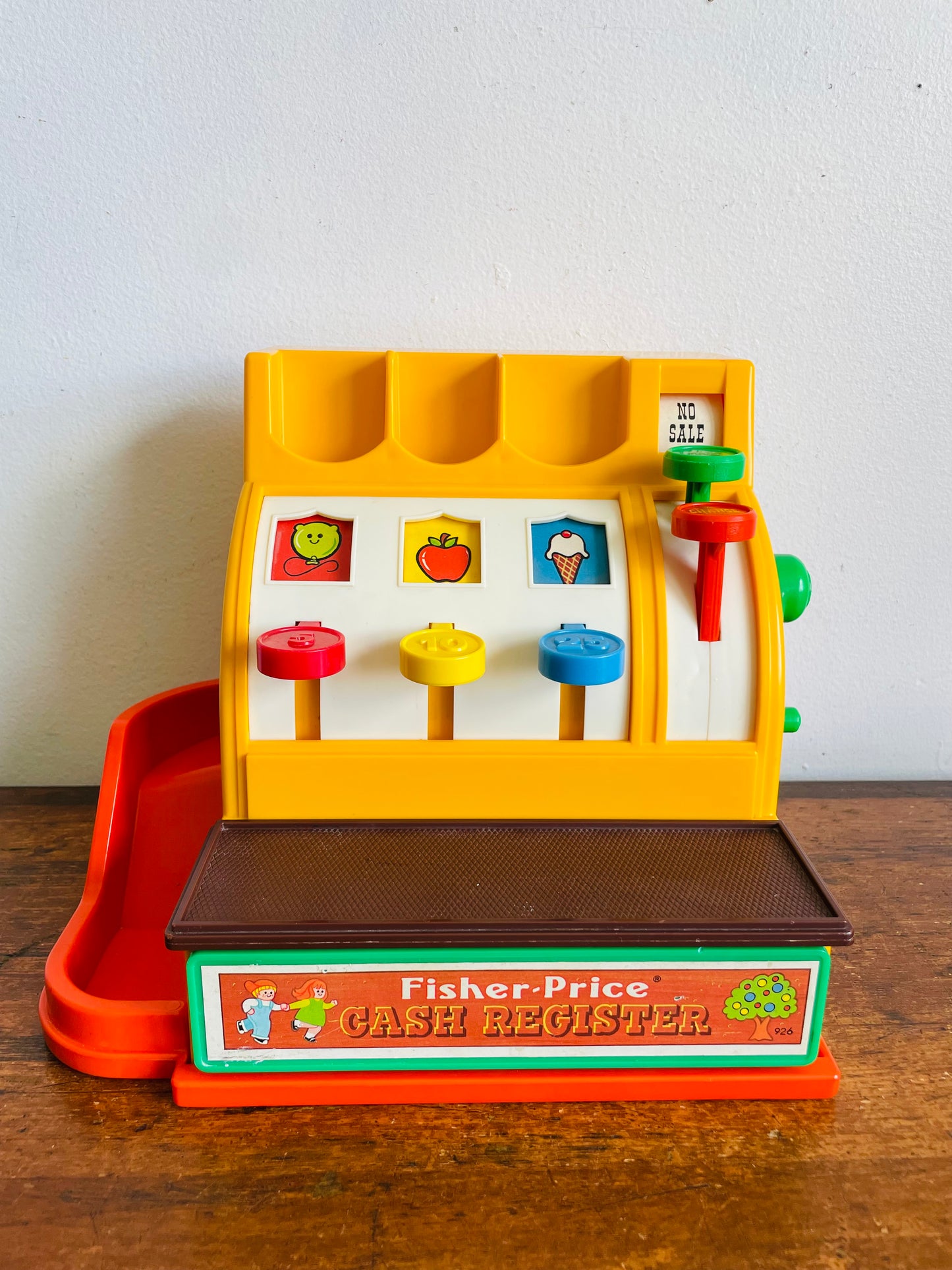 Vintage 1974 Fisher Price Toys Cash Register - Includes 6 Coins - Buttons, Bell, Drawer - Tested / Works!