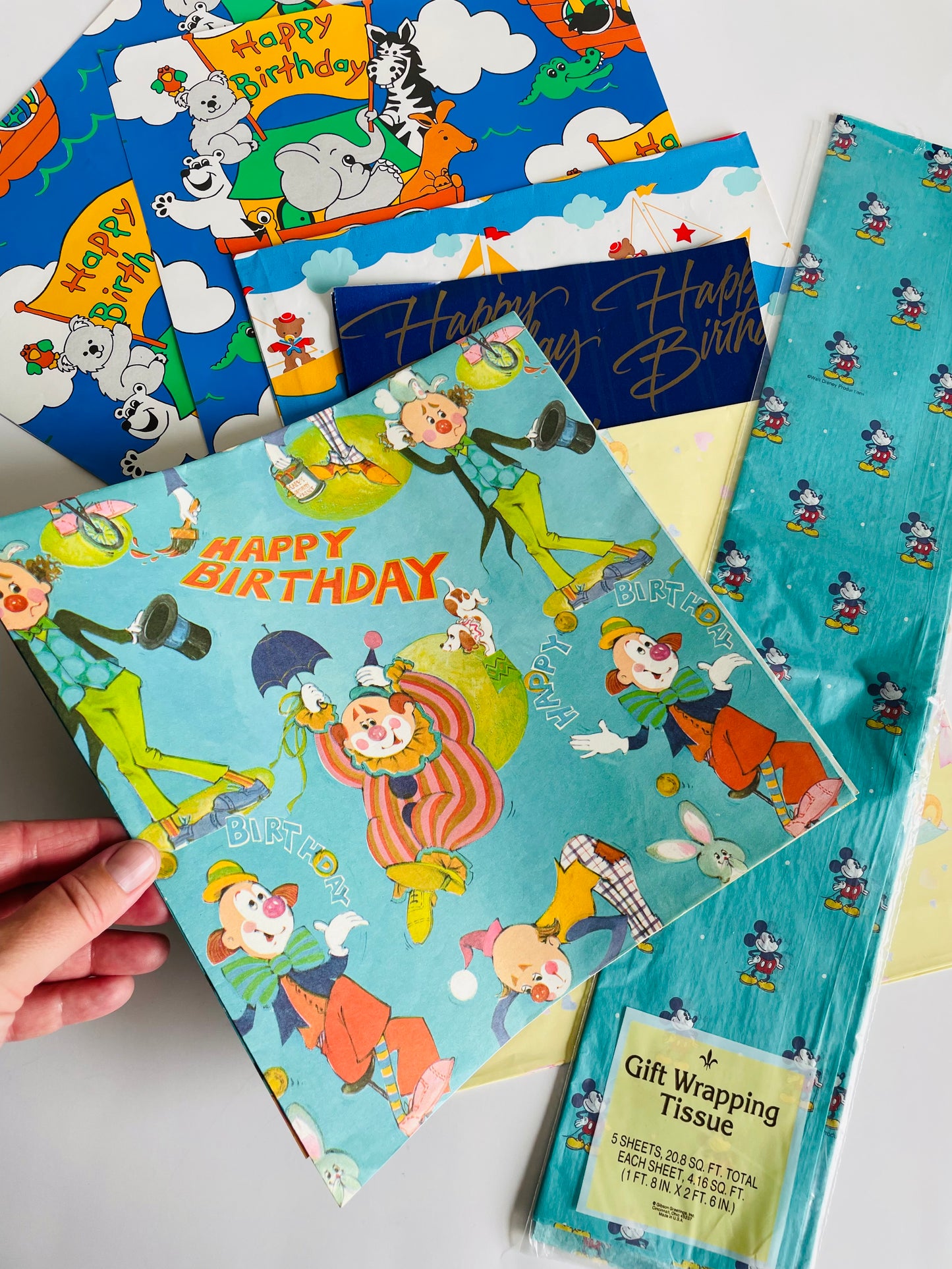 Vintage Wrapping Paper / Gift Wrap Bundle - Scrapbooking, Collage Art, DIY, Crafts, Etc. - Happy Birthday / Children Theme