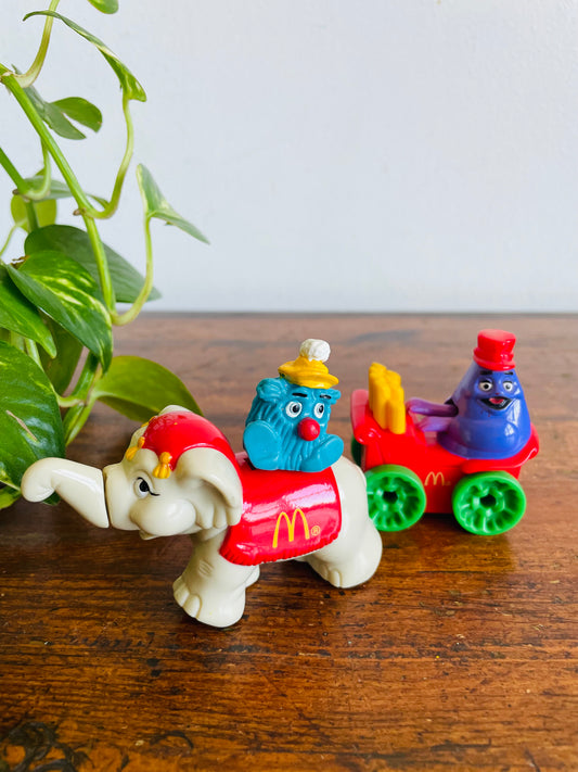 Vintage 1989 McDonald's Happy Meal Toy Bundle - Circus Parade Series - Blue Fry Guy & Grimace