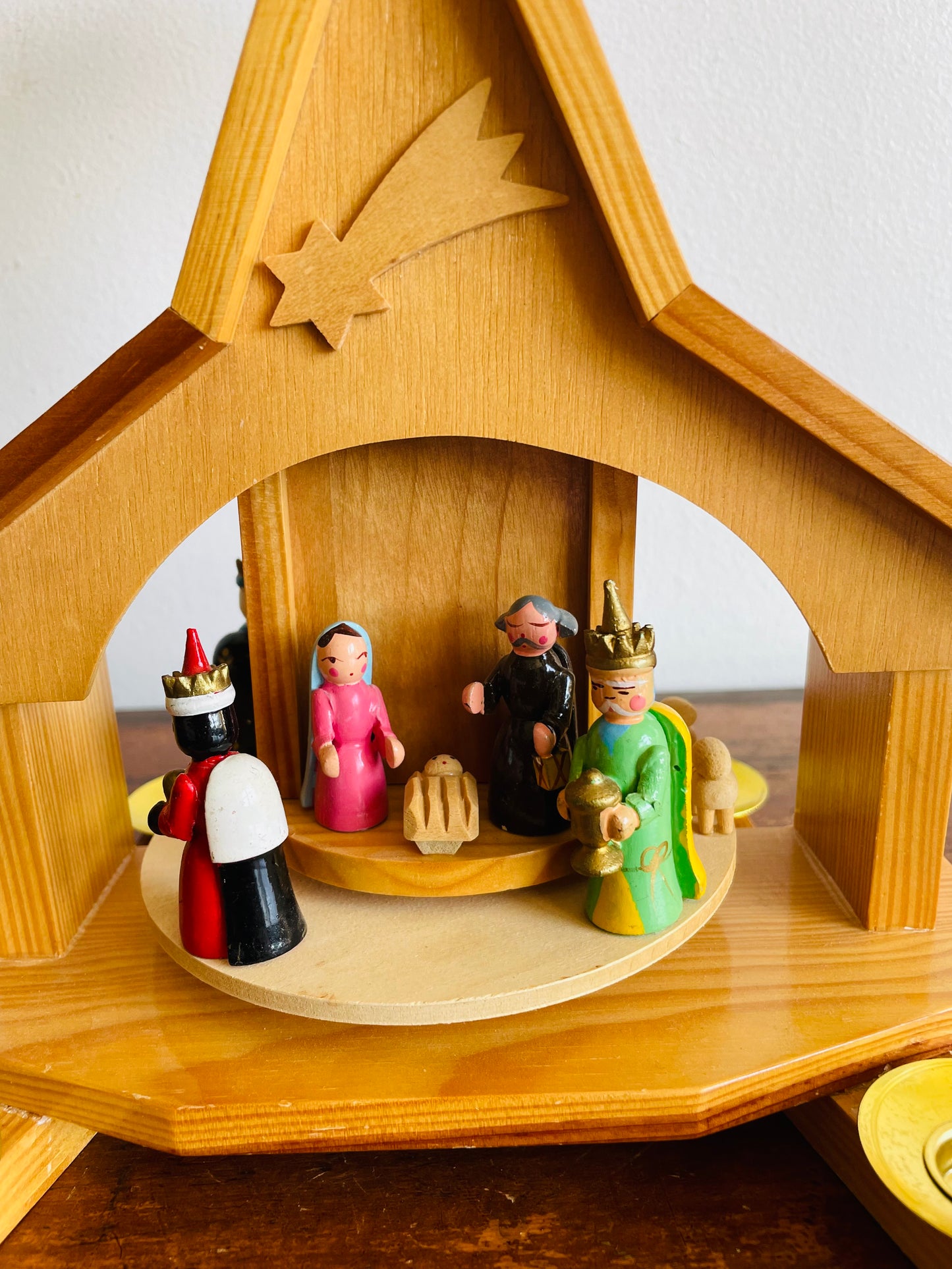 Wooden Christmas Pyramid Nativity Candle Carousel - Made in Taiwan