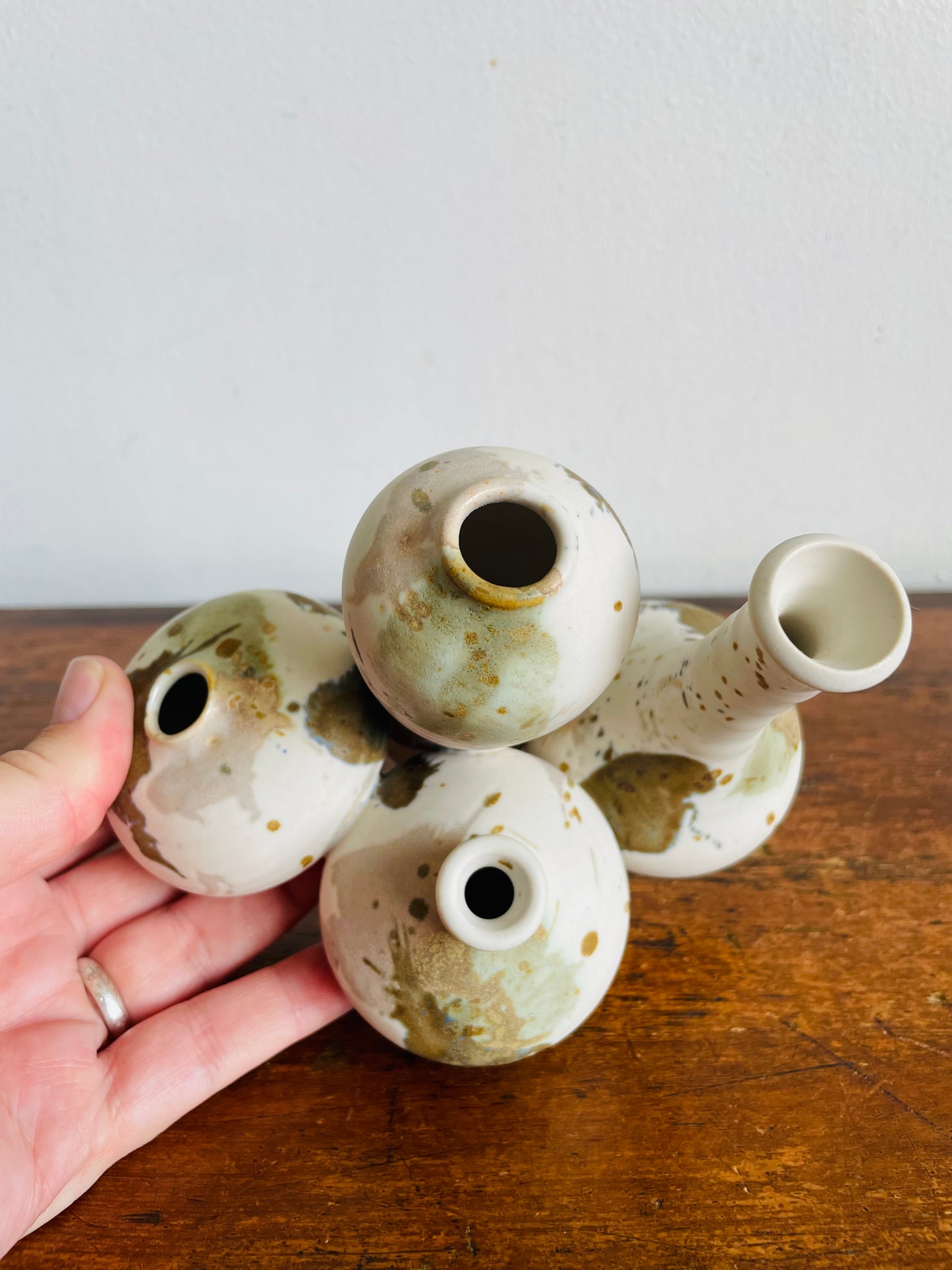 Vintage Beautiful Smooth Studio Art Pottery Handmade Bud Vase Sculptural Cluster of 4 Vessels - B. Jones Artist Signed