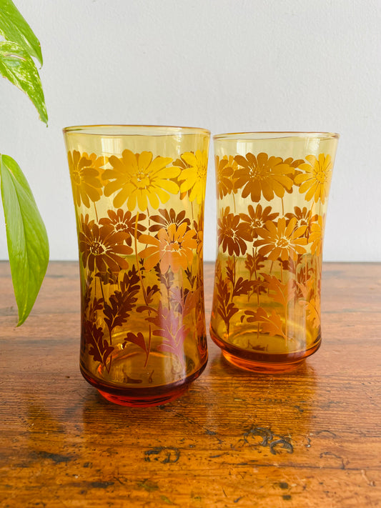 Libbey Amber Ombre Flower Drinking Glasses - Set of 2
