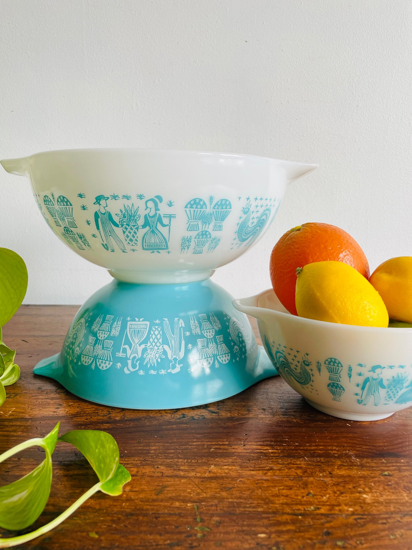 Pyrex 441, 442 & 443 Cinderella Nesting Bowls - Amish Butterprint Turquoise Pattern - Set of 3 Mixing Bowls