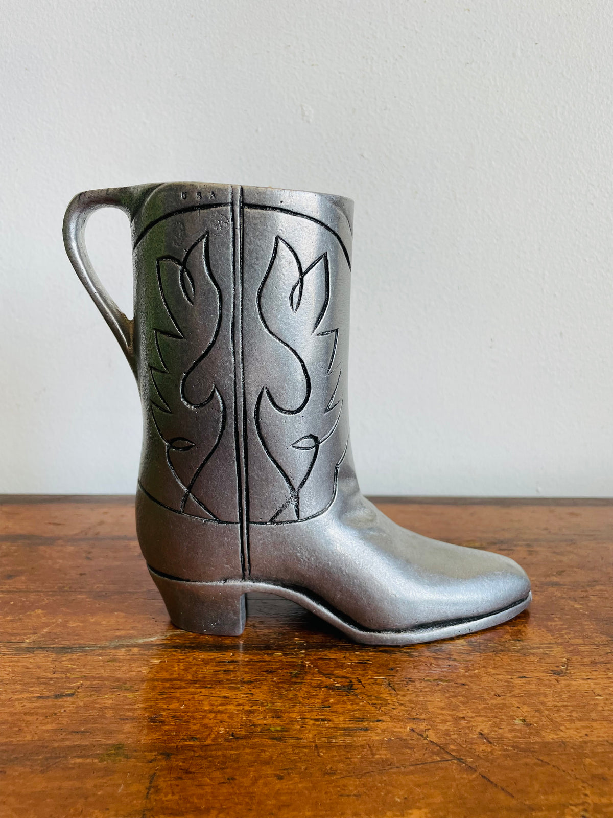 Vintage Metal Wilton Armetale Breakin' The Noggin Equestrian Western Cowboy Boot Novelty Beer Mug Stein, Pitcher, Makeup Brush Holder, Vase, Etc.
