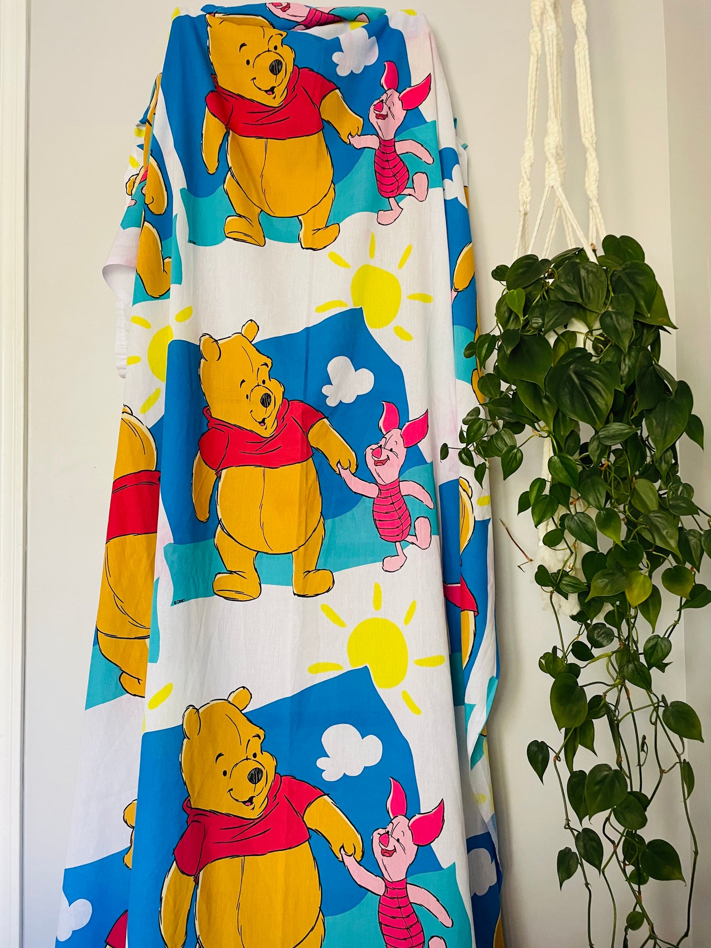 1990s Winnie The Pooh & Piglet Twin Size Fitted & Top Sheet Bedding Set - 2 Pieces - Made in USA