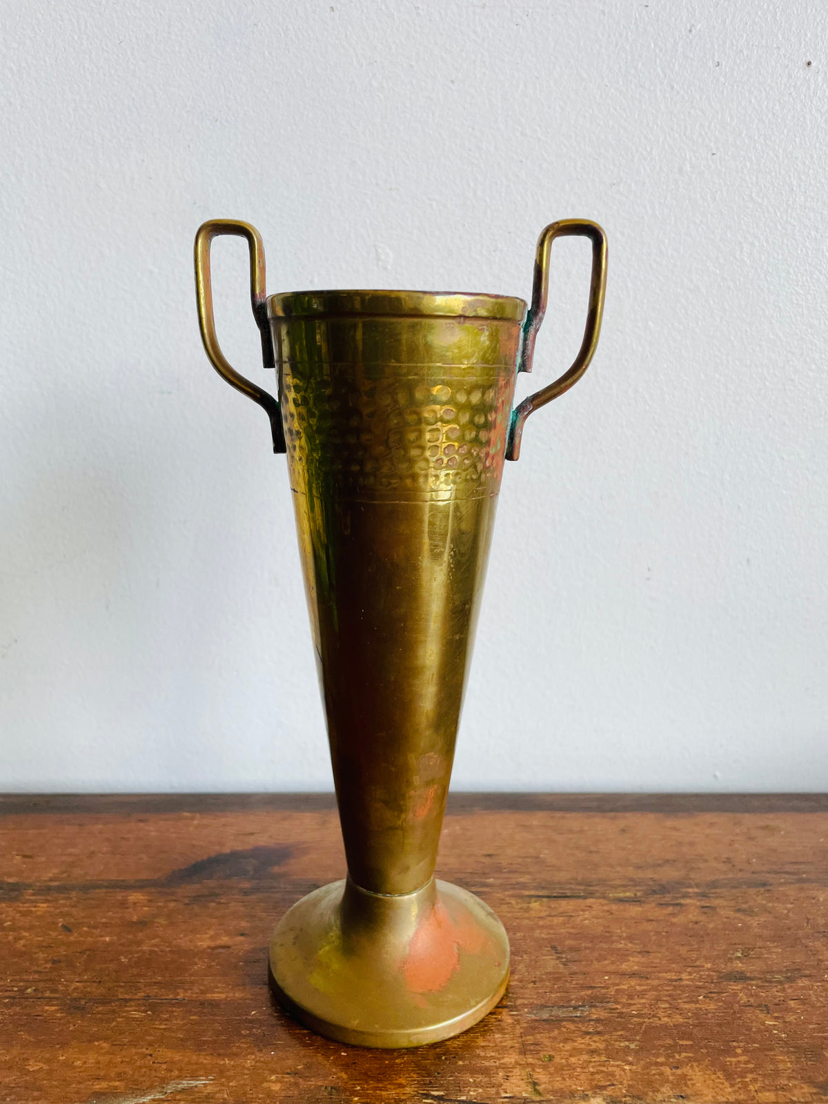 Vintage Brass Trophy Cup-Style Vase with Sand-Filled Base, Twin Handles & Aged Patina - Flowers, Feathers, Long Matches, Incense