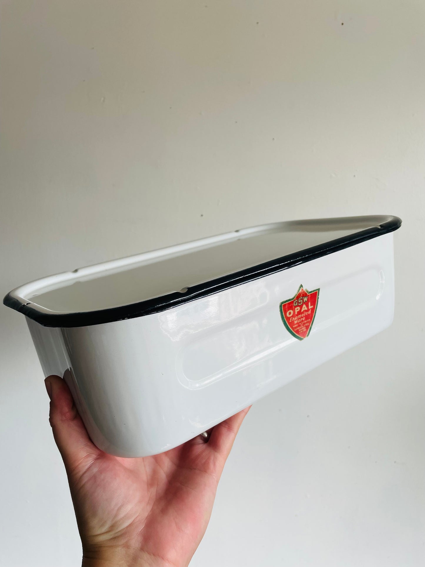 Vintage White with Black Trim GSW Opal Enamelware Refrigerator Box with Lid - Made in Canada by General Steel Wares Limited