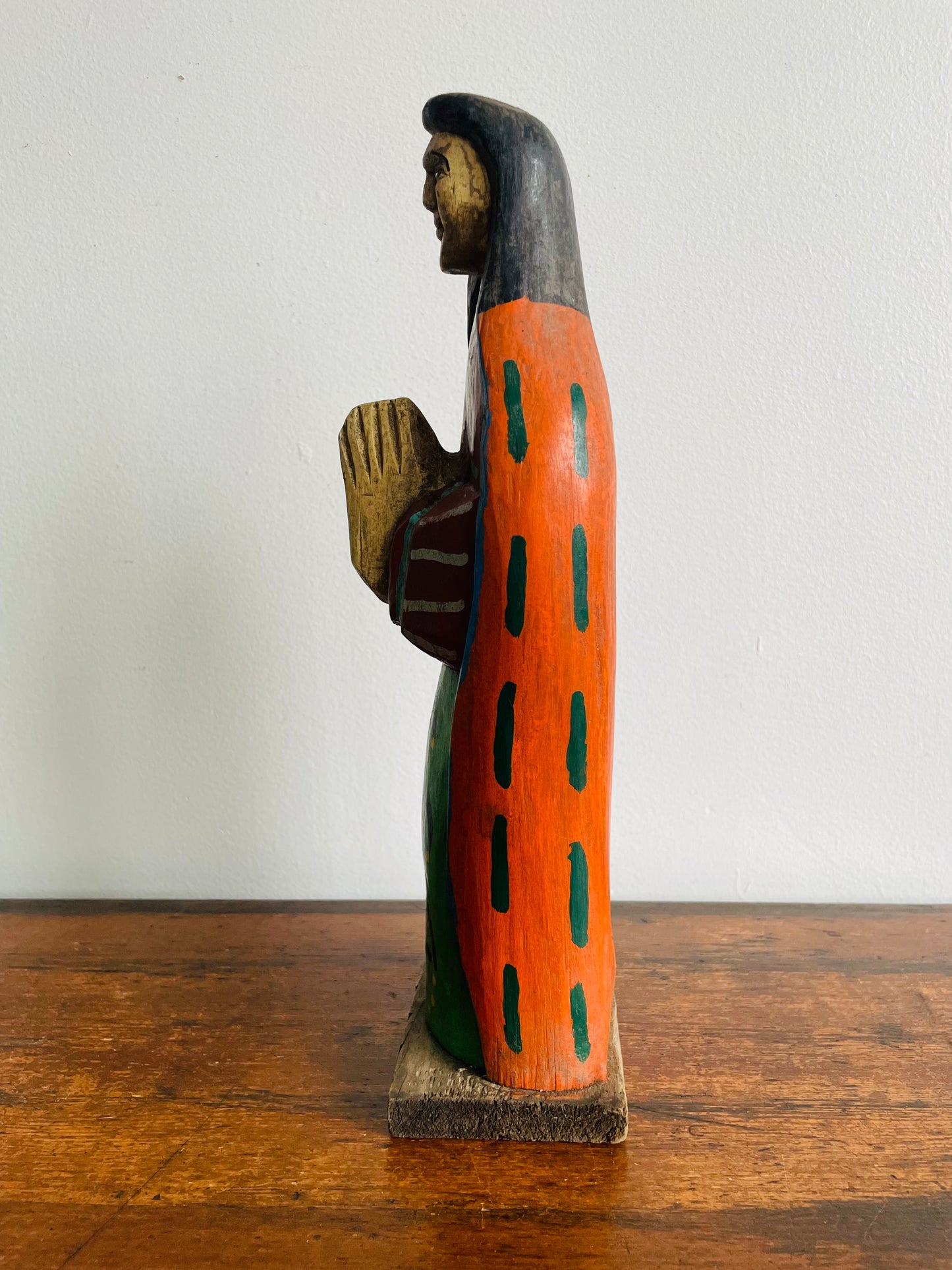 Guatemalan Carved Wooden Folk Art Statue of Woman or Saint Praying - Santo Religious Statue