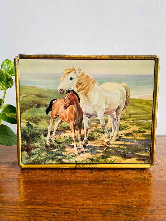 Vintage Candy Tin with "Mother and Son" Horse Scene - H.W.B. Davis, R.A. - A.S. Wilkin Ltd. Cremona & Red Boy Toffees - England