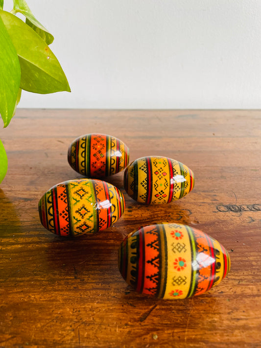 Eastern European Lacquered Wood Eggs - Set of 4