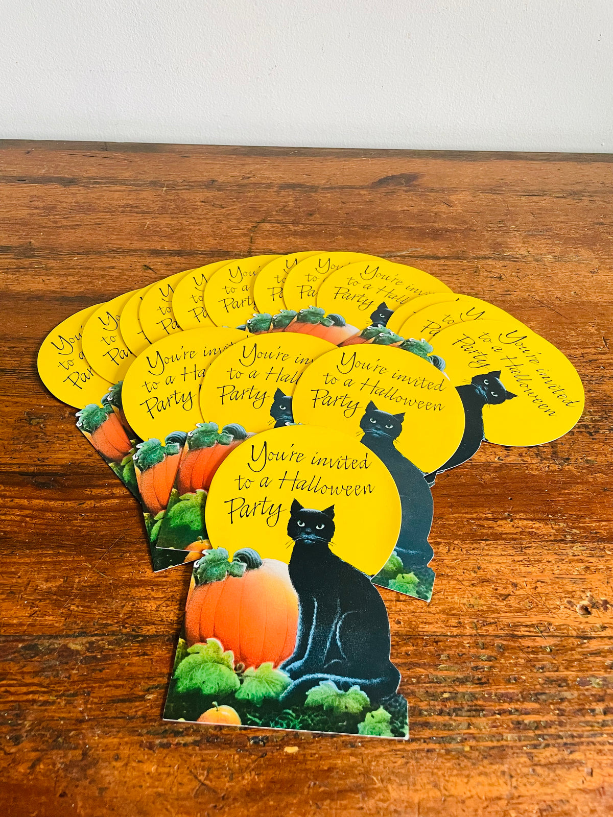 Vintage Carlton Cards Invitations You're Invited to a Halloween Party - Black Cat, Pumpkin Patch & Full Moon - Set of 16