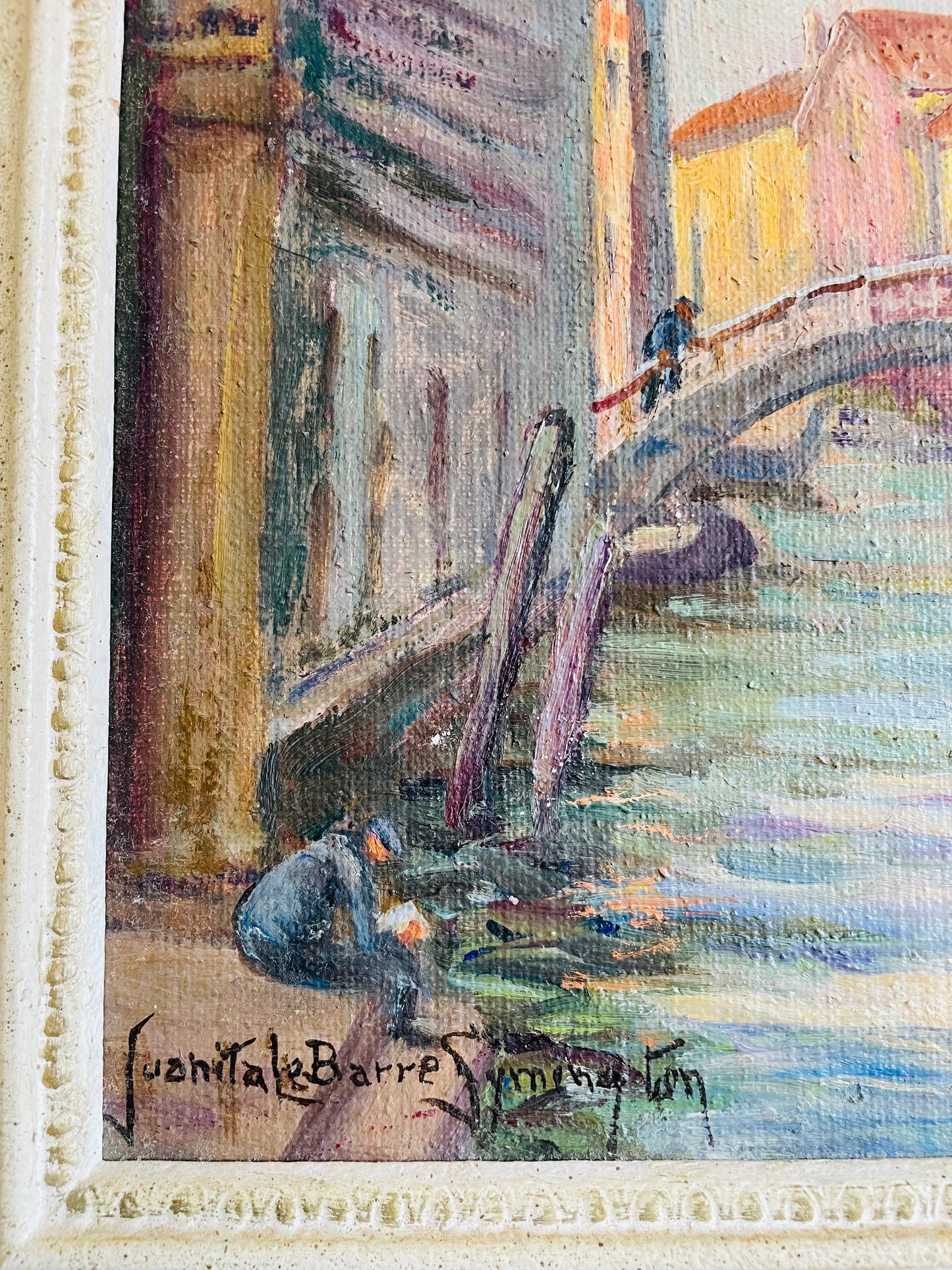 Vintage Original Art Painting Signed by Listed Hamilton Artist Juanita LeBarre Symington - "Canal Principal Venice" July 1975 - Original Sketch on Imported Linen Canvas