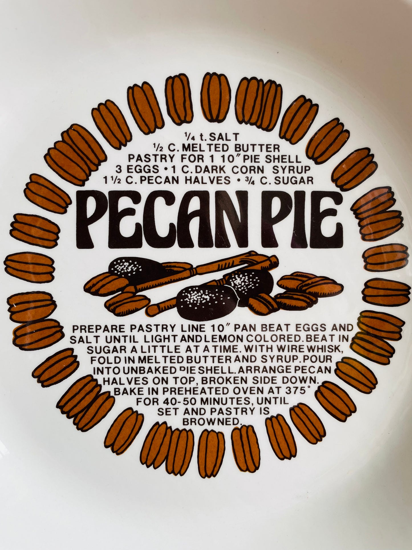 Pecan Pie Plate Dish with Recipe - Festival - Made in Korea