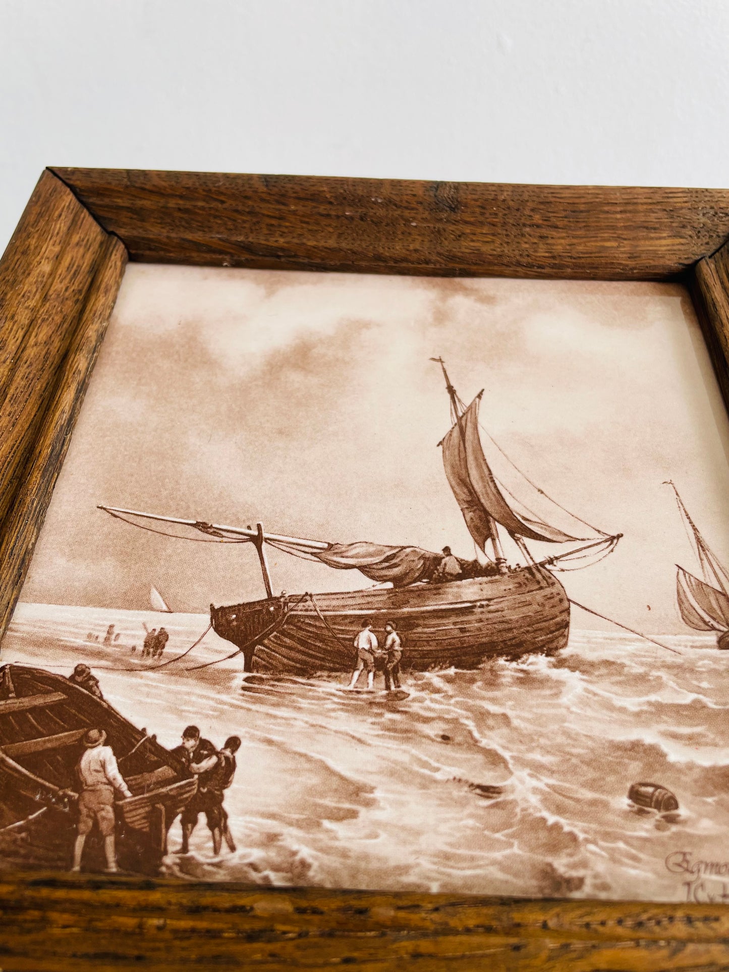 Framed Mosa Tile with Sepia Toned Ship Scene - Made in Holland