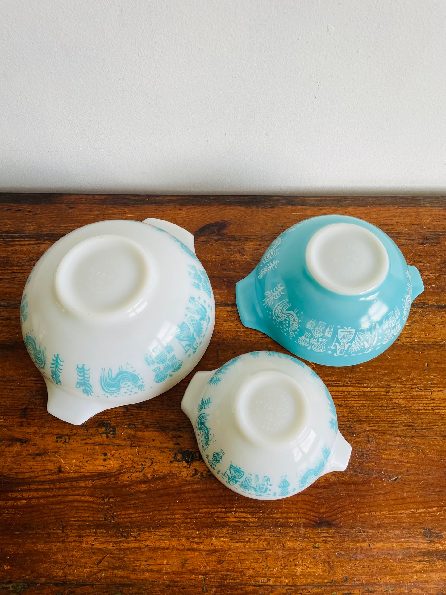 Pyrex 441, 442 & 443 Cinderella Nesting Bowls - Amish Butterprint Turquoise Pattern - Set of 3 Mixing Bowls