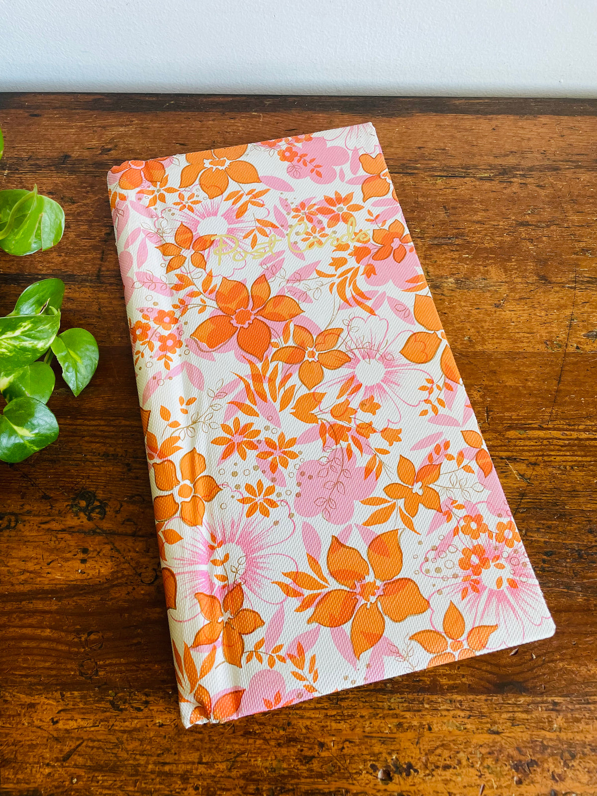 Vintage Groovy Flower Power Postcard Photo Album Scrapbook with White, Orange & Pink Floral Design - Made in Hong Kong