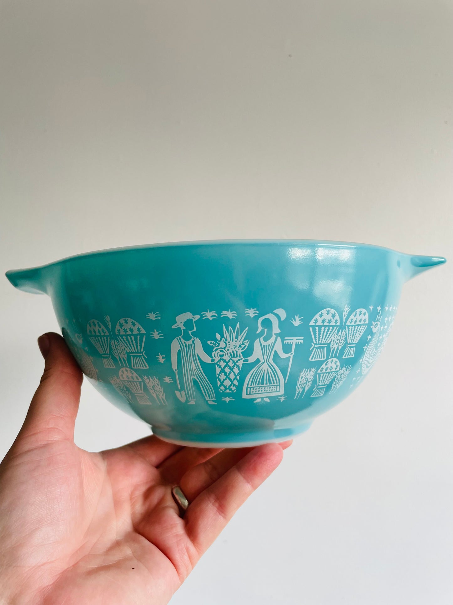 Pyrex 441, 442 & 443 Cinderella Nesting Bowls - Amish Butterprint Turquoise Pattern - Set of 3 Mixing Bowls