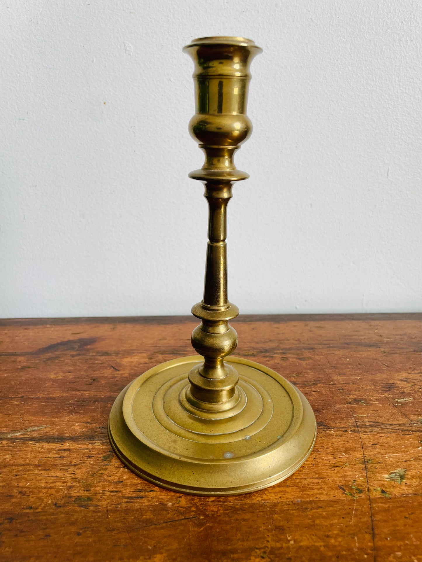Vintage Sturdy & Solid Tall Brass Candle Holder with Round Ribbed Base - Made in India