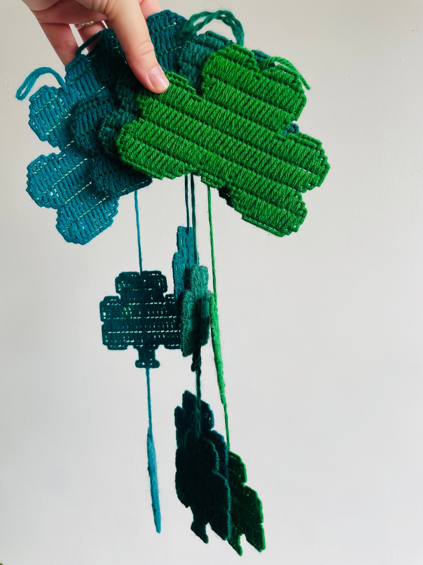 St. Patrick's Day Holiday Bundle of Plastic Canvas Art Decorations - Hanging Strings of Shamrocks - Set of 4