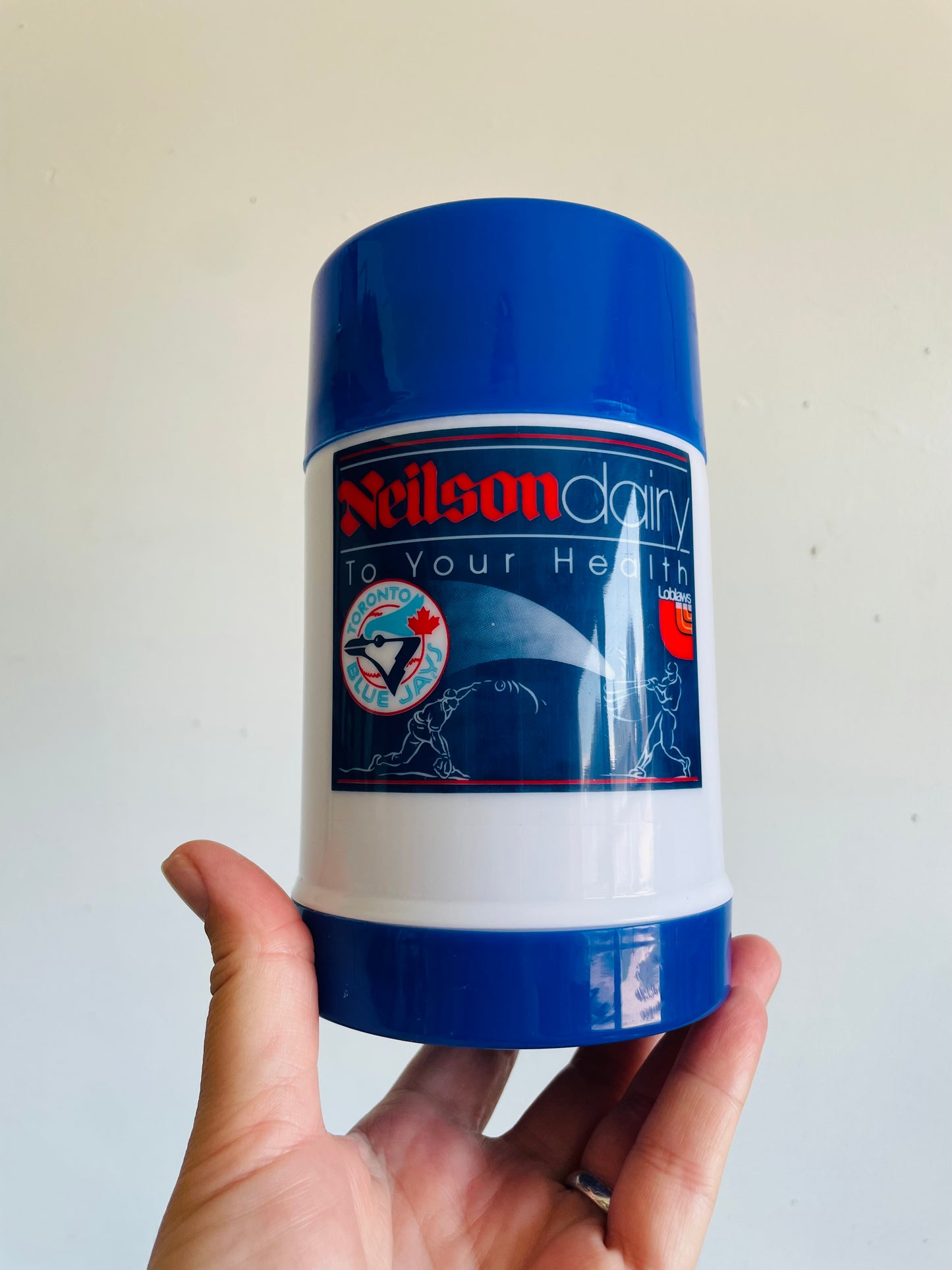 Vintage 1990s Promotional Toronto Blue Jays Baseball Plastic Lunch Box & Thermos - Neilson Dairy, Schneiders & Loblaws - Set of 2 Pieces