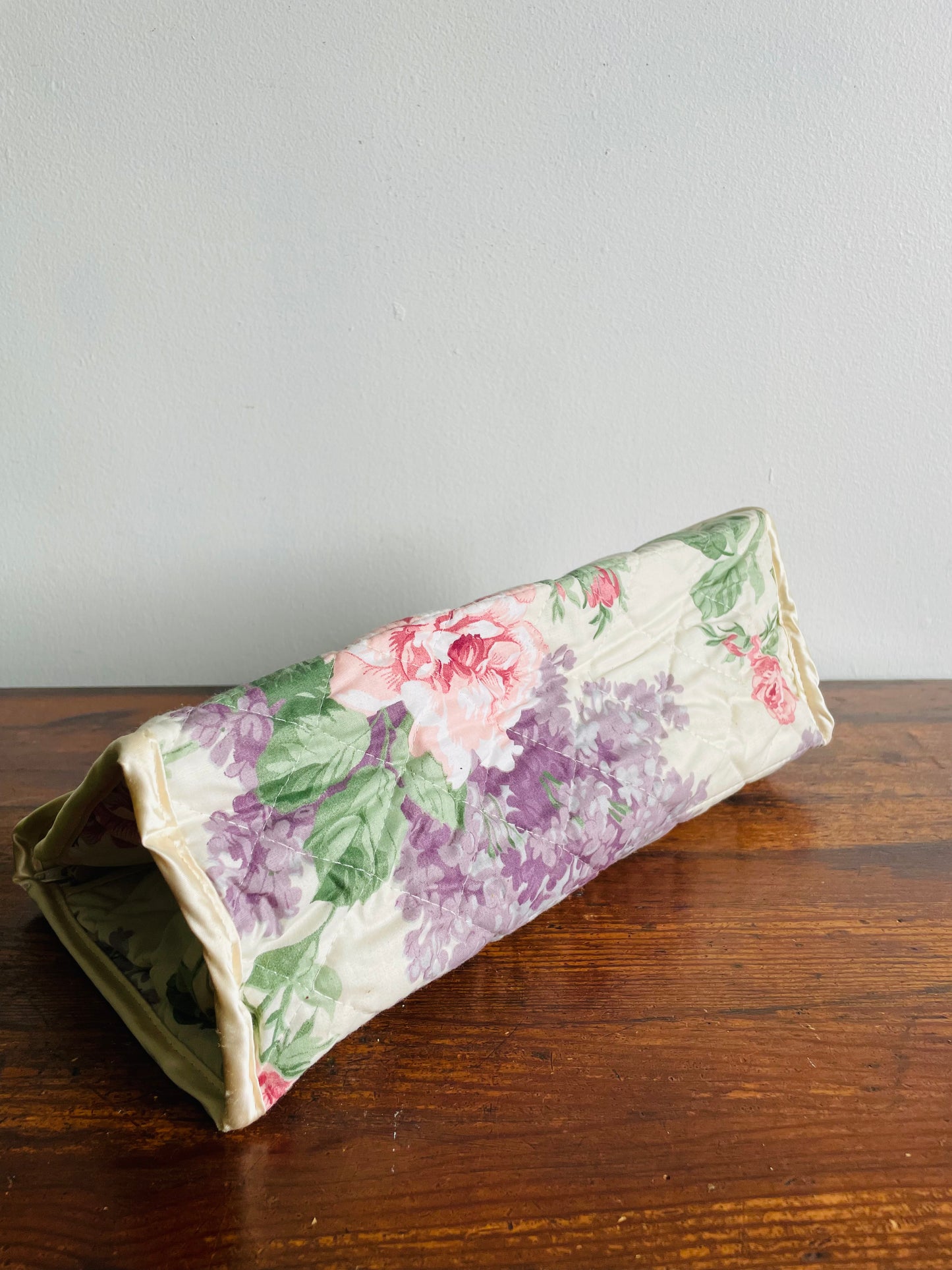 Quilted Floral Fabric Toiletry Case or Travel Bag with Lined Interior - Zips & Snaps Closed