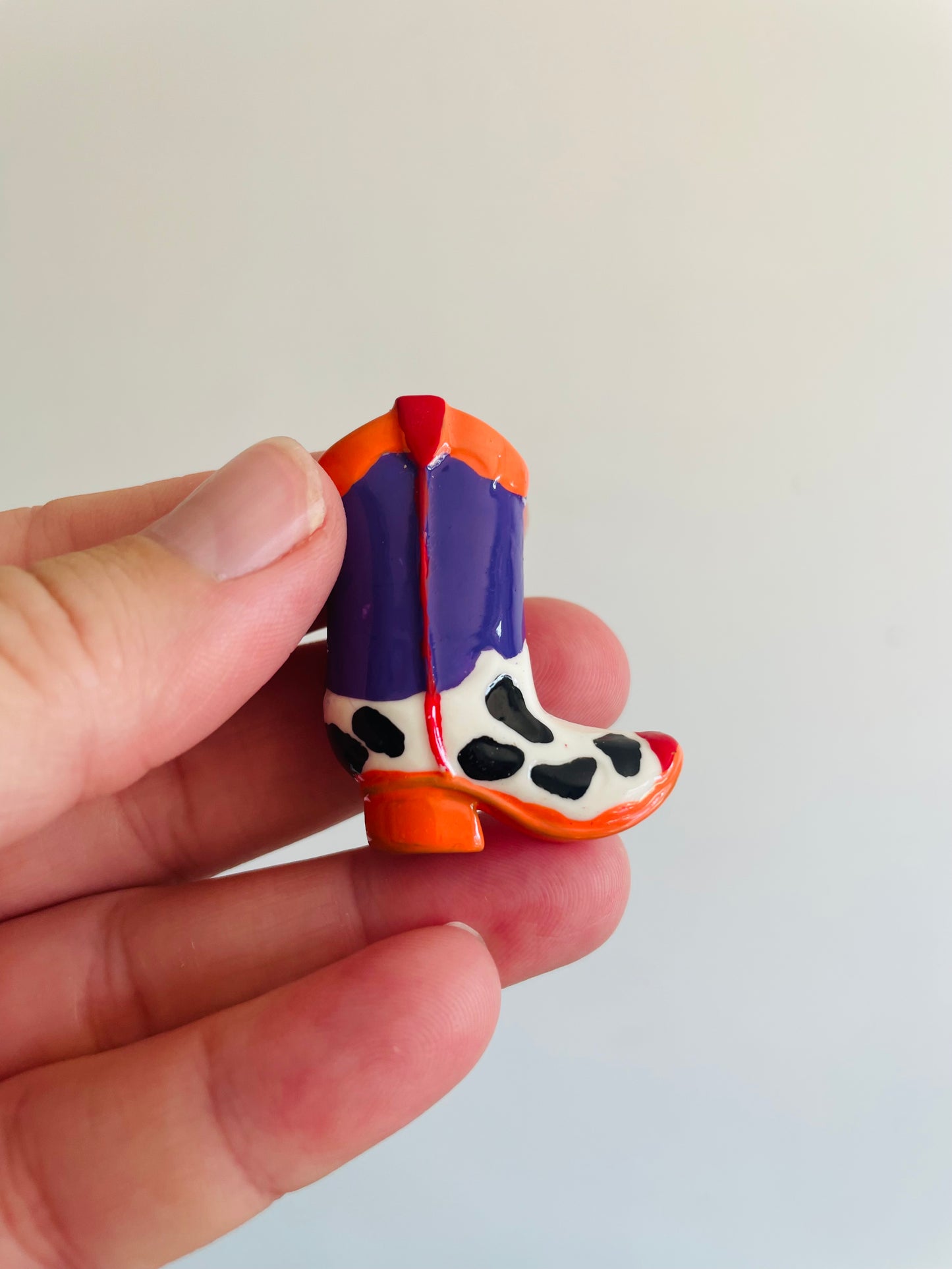 Cowboy Boot Button Cover - Orange & Purple - Clip Over Your Button to Add Some Flair!