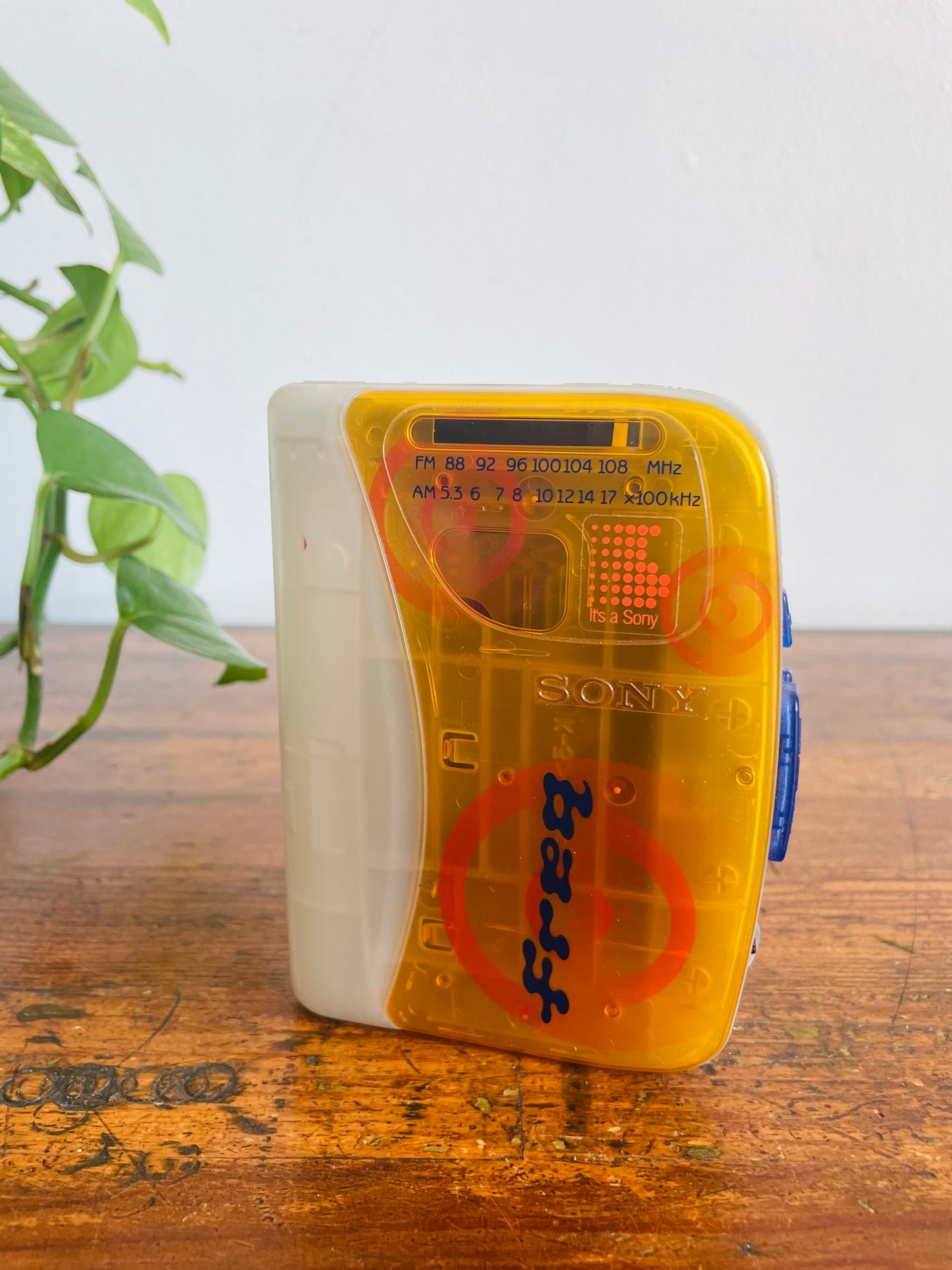 1990s Sony Freq Orange & Transparent Walkman - Radio Cassette Player WM-FQ01 - Refurbished / New Belts / Works!