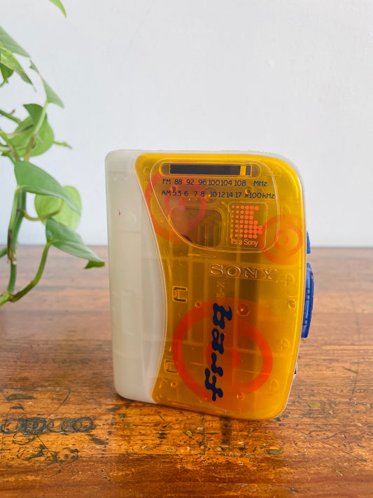 1990s Sony Freq Orange & Transparent Walkman - Radio Cassette Player WM-FQ01 - Refurbished / New Belts / Works!