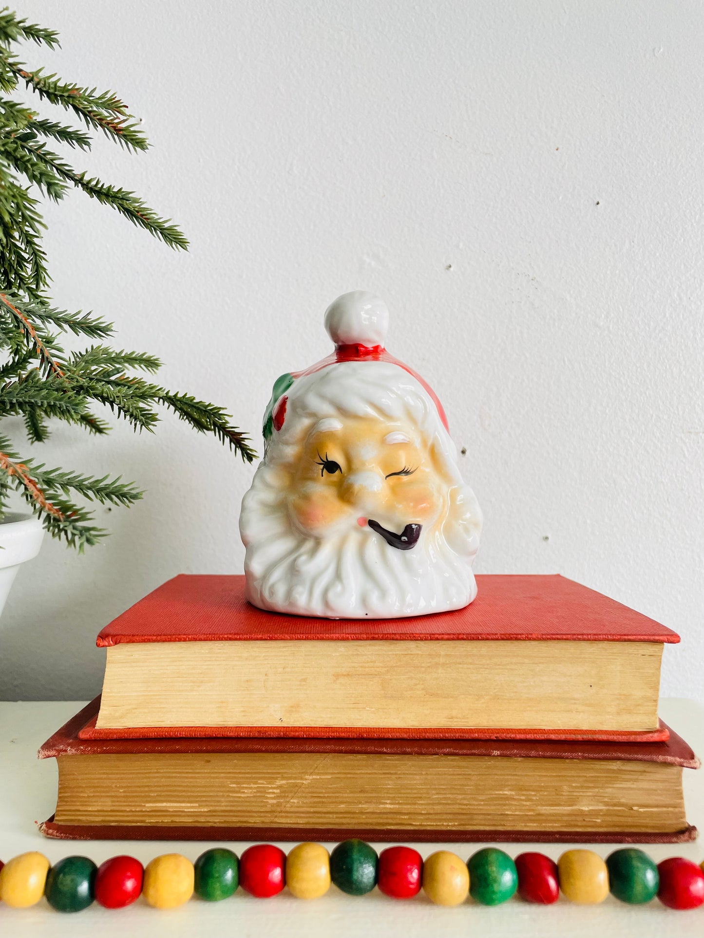Vintage Giftcraft Taiwan Ceramic Winking Santa Claus with Pipe Figurine