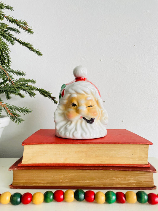 Vintage Giftcraft Taiwan Ceramic Winking Santa Claus with Pipe Figurine