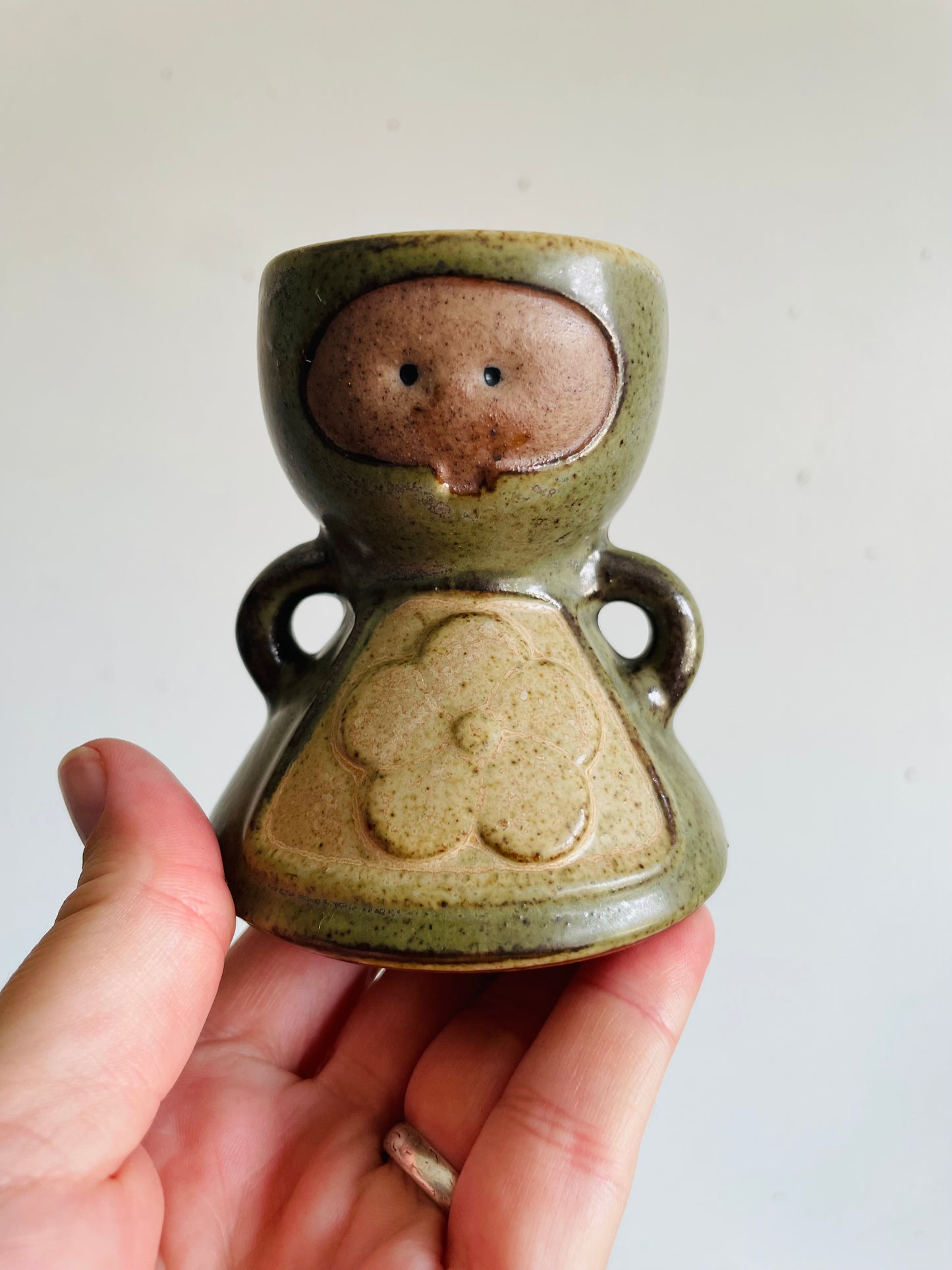 Vintage UCTCI Stoneware Pottery Flower Girl Egg Cup - Could Also Use as a Vase - Made in Japan