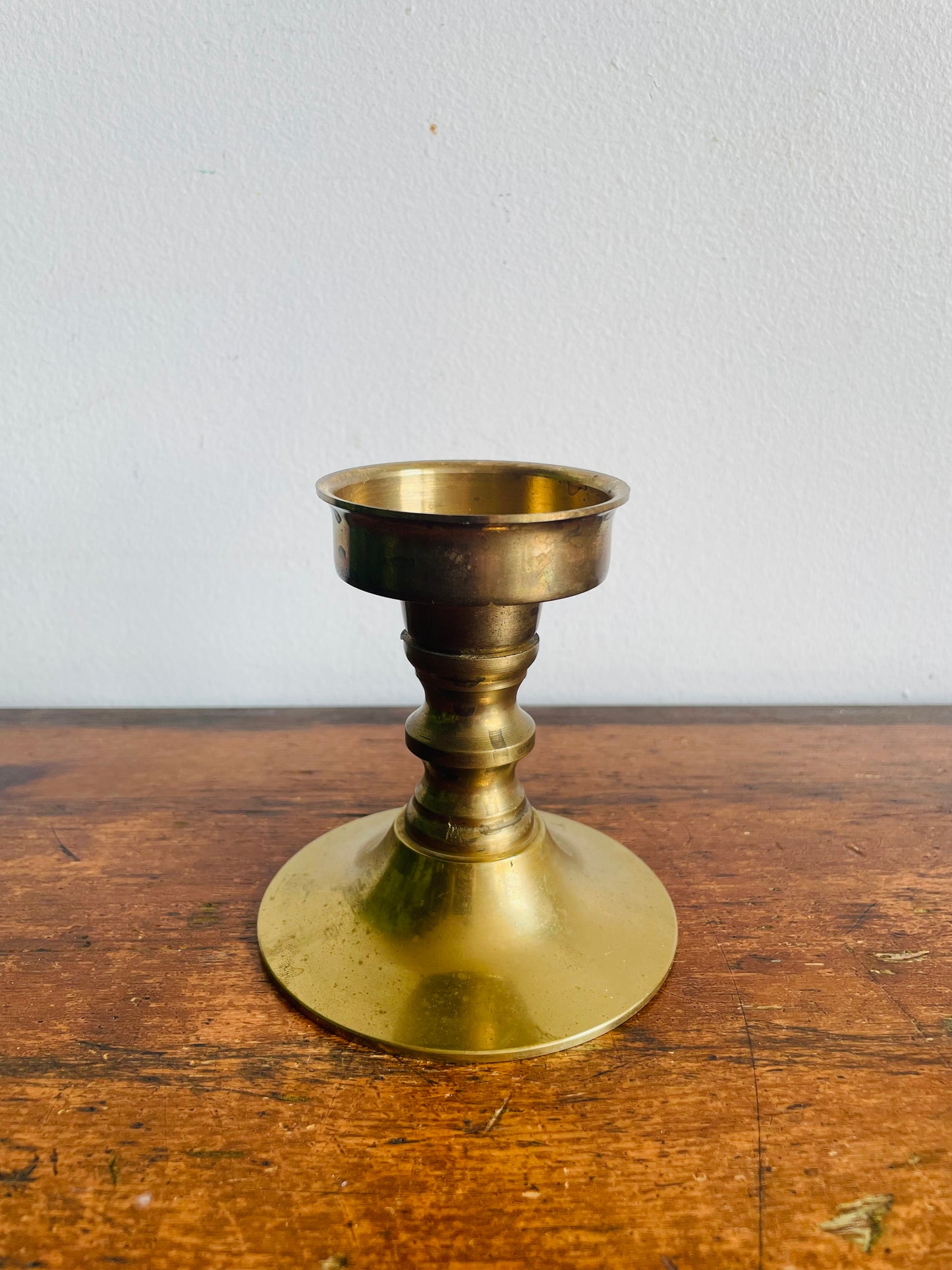 Vintage Heavy & Sturdy Solid Brass Candle Holder with Spindle & Round Base - Can Hold Tapers or a Slim Pillar Candle