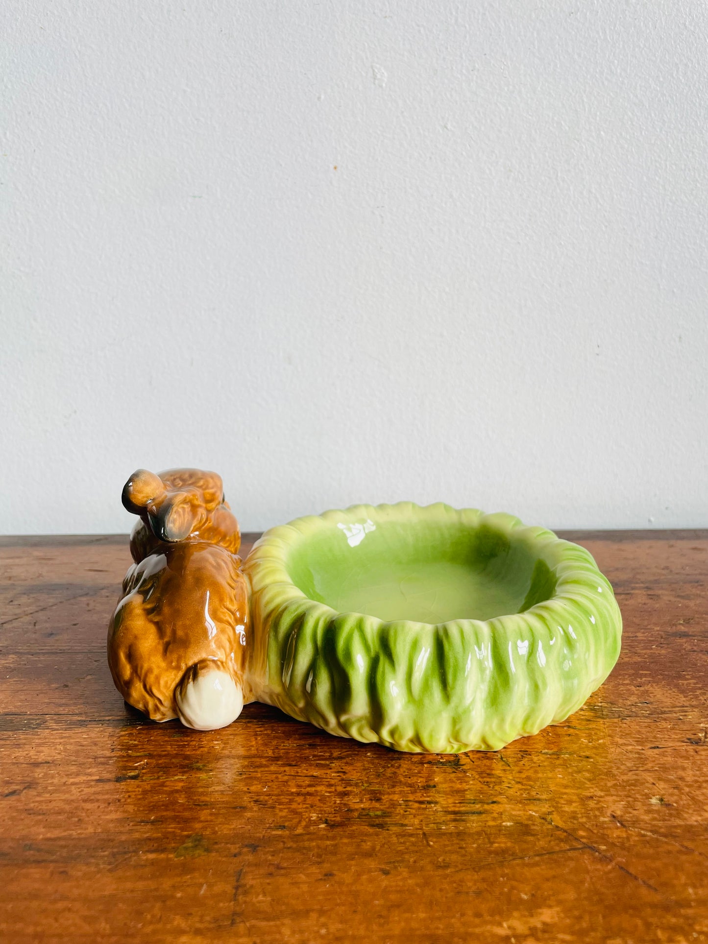 Vintage Goebel West Germany Adorable Brown Bunny Rabbit with Green Cabbage Trinket Jewellery Bowl Dish