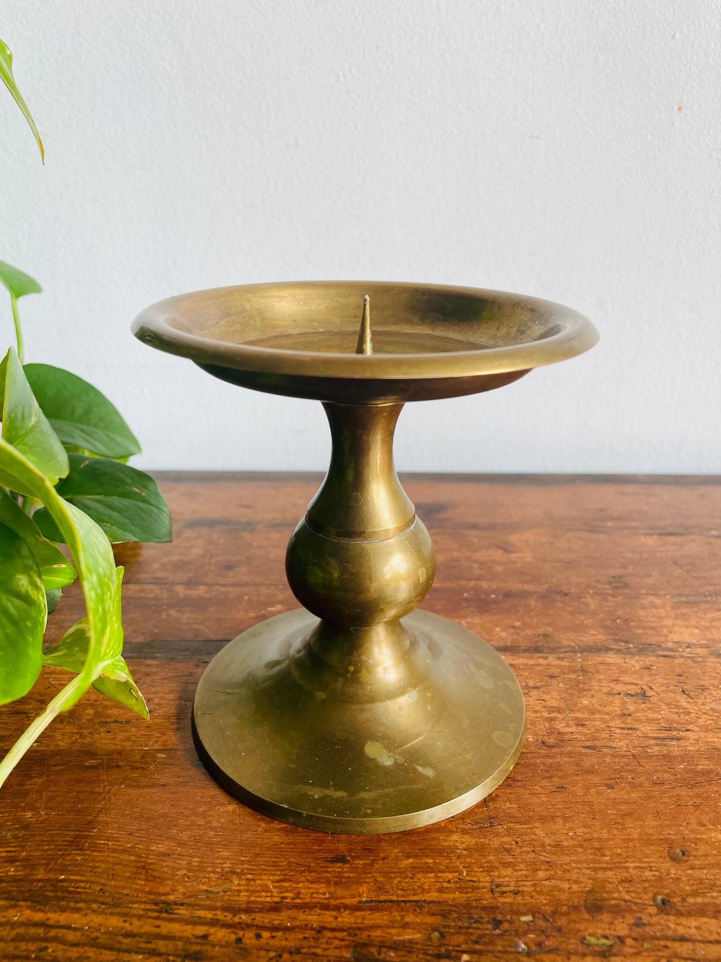 Vintage RIH Solid Brass 4.75" Pillar Candle Holder with Spike - Made in India