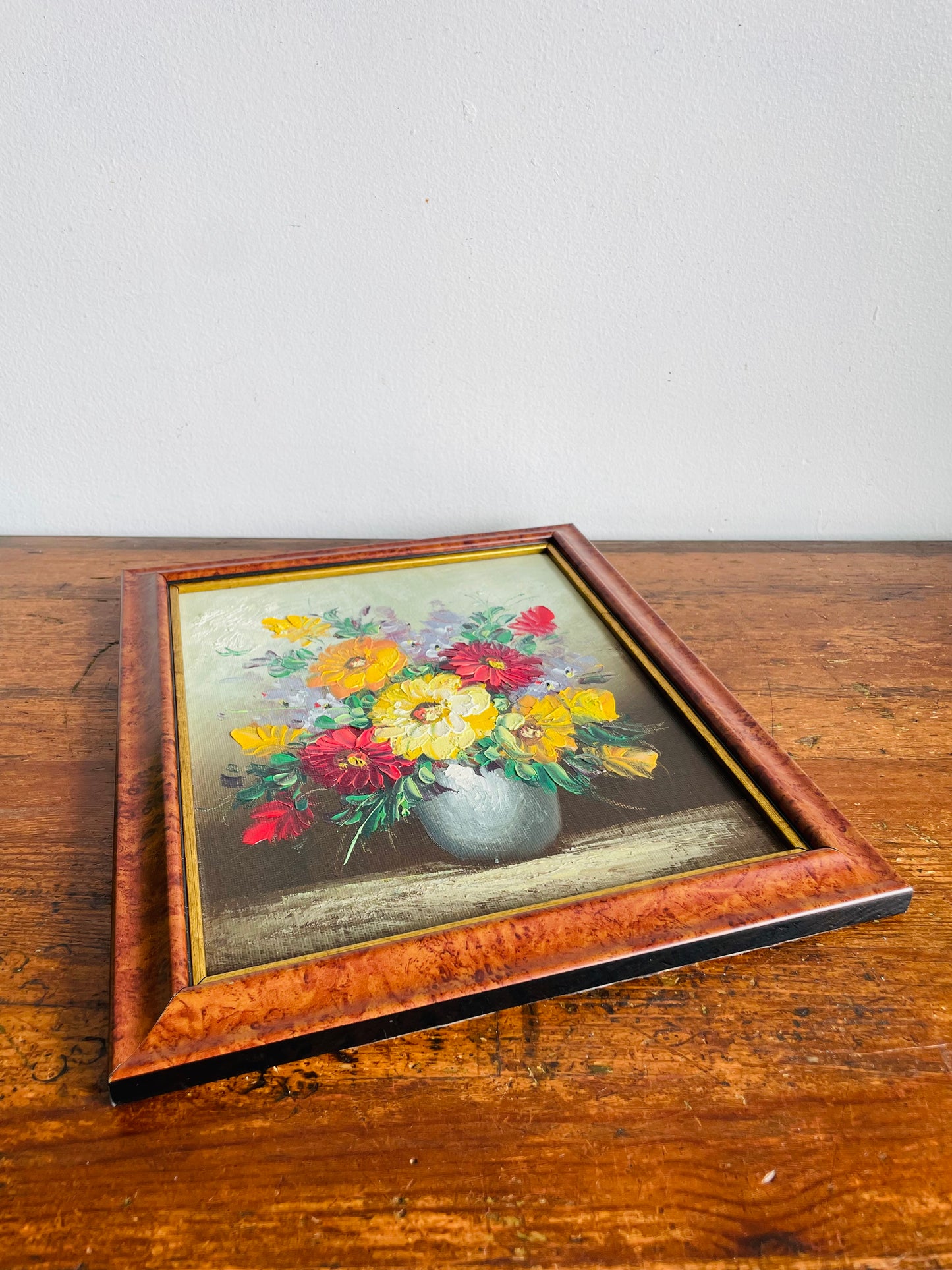 Vintage Original Art Floral Still Life Painting Picture of Flowers in Vase