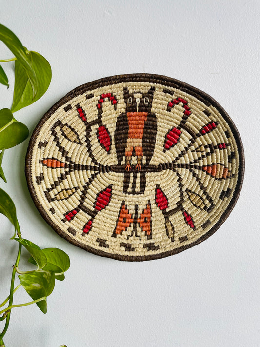 Emberá-Wounaan Panama Indigenous Tribal Woven Basket Plate Wall Hanging with Bird & Butterfly Design