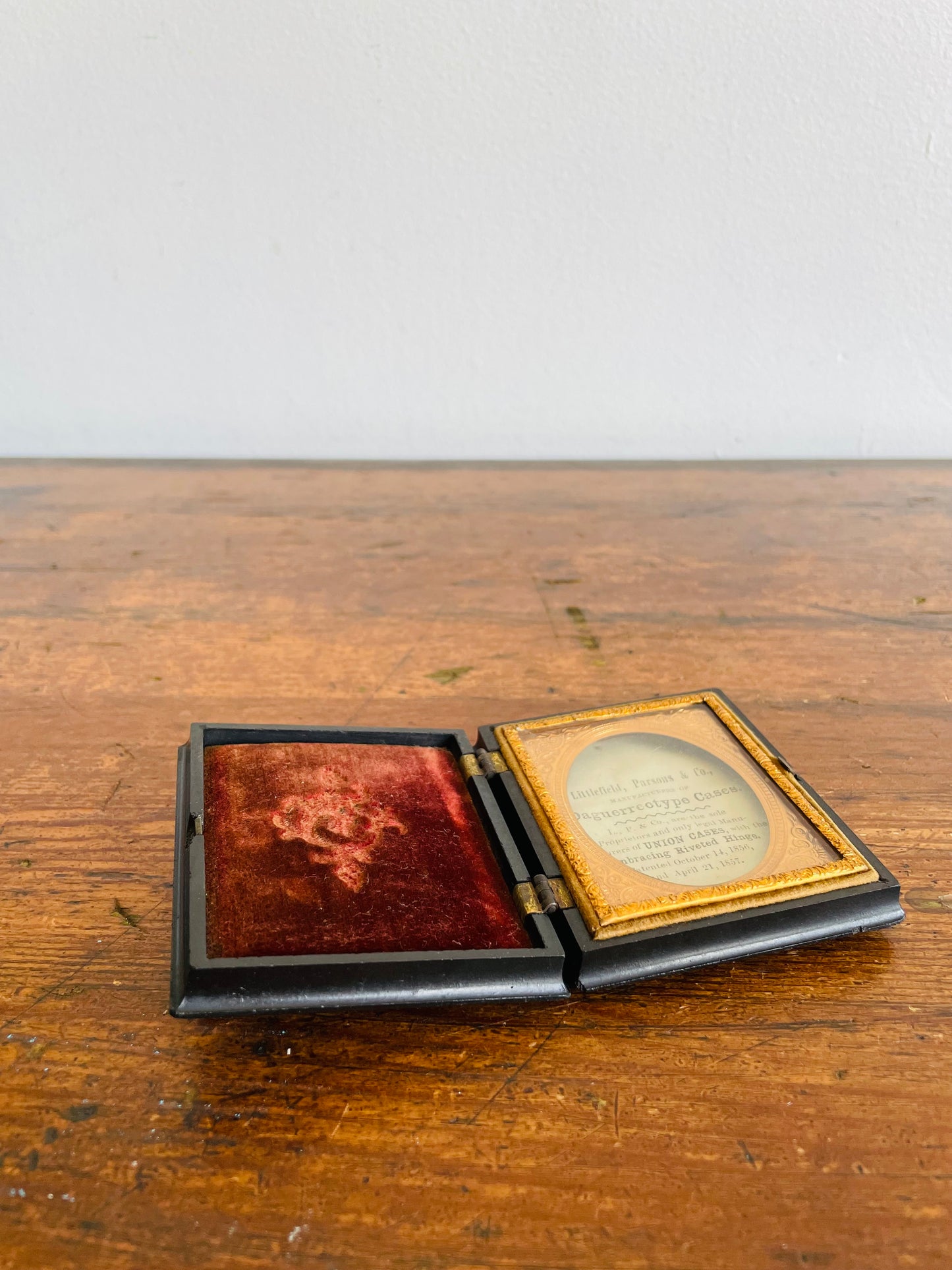 Antique 1857 Victorian Daguerreotype Photo Display Union Case - Littlefield, Parsons & Co. - Never Used