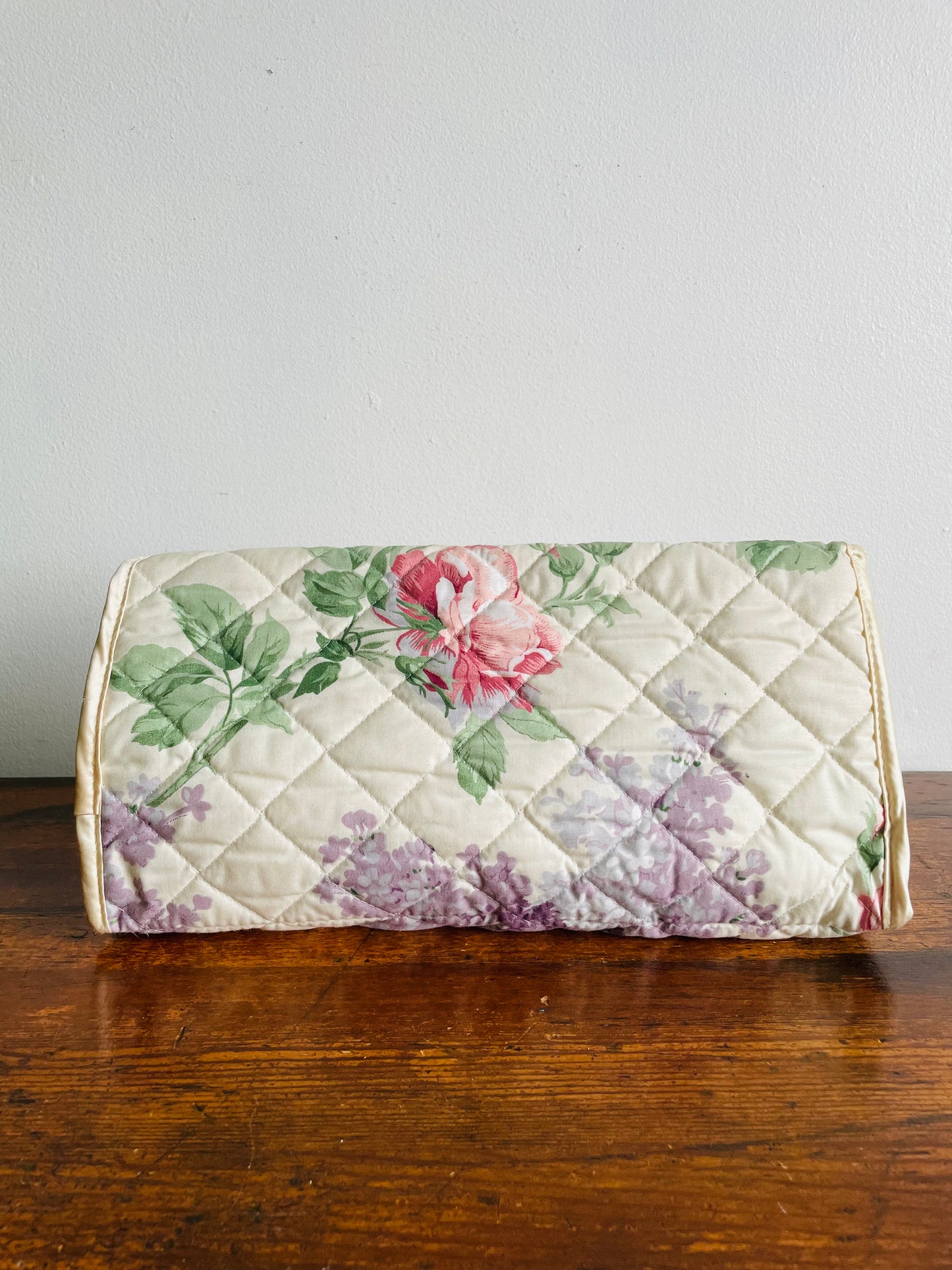 Quilted Floral Fabric Toiletry Case or Travel Bag with Lined Interior - Zips & Snaps Closed