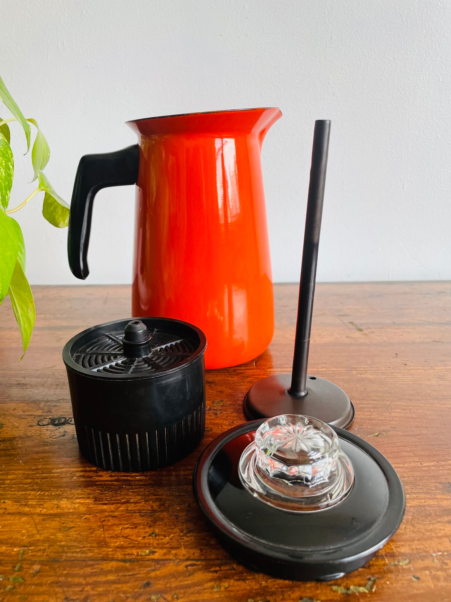 Mid-Century Modern Vibrant Orange Enamel Coffee Percolator or Tea Kettle