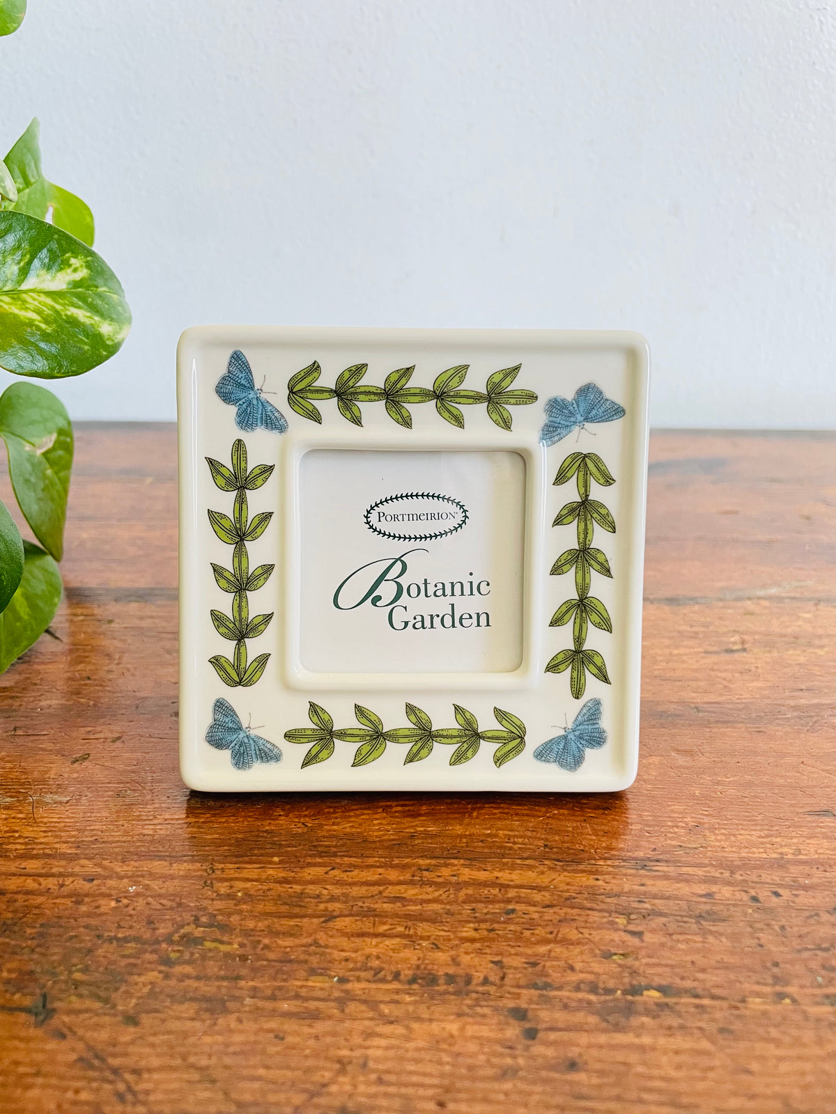 Vintage Portmeirion Botanic Garden Square Miniature Picture Frame with Easel Back & Butterfly & Leaf Design - 1.6" x 1.6"