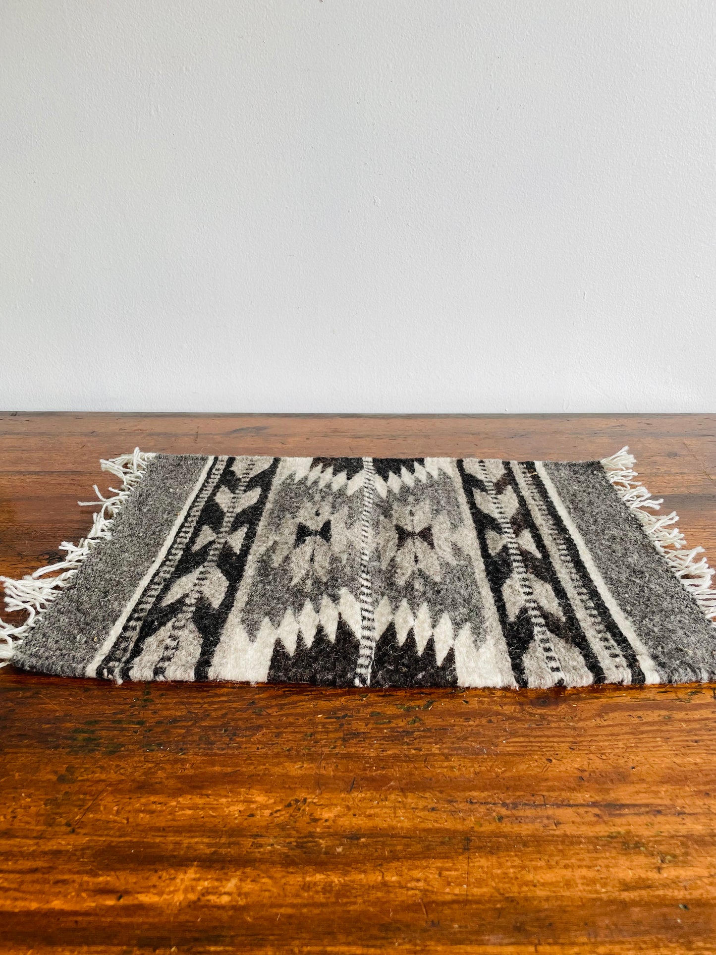 Mexican Woven Wool Placemat, Mini Runner, or Trivet Textile with Fringe