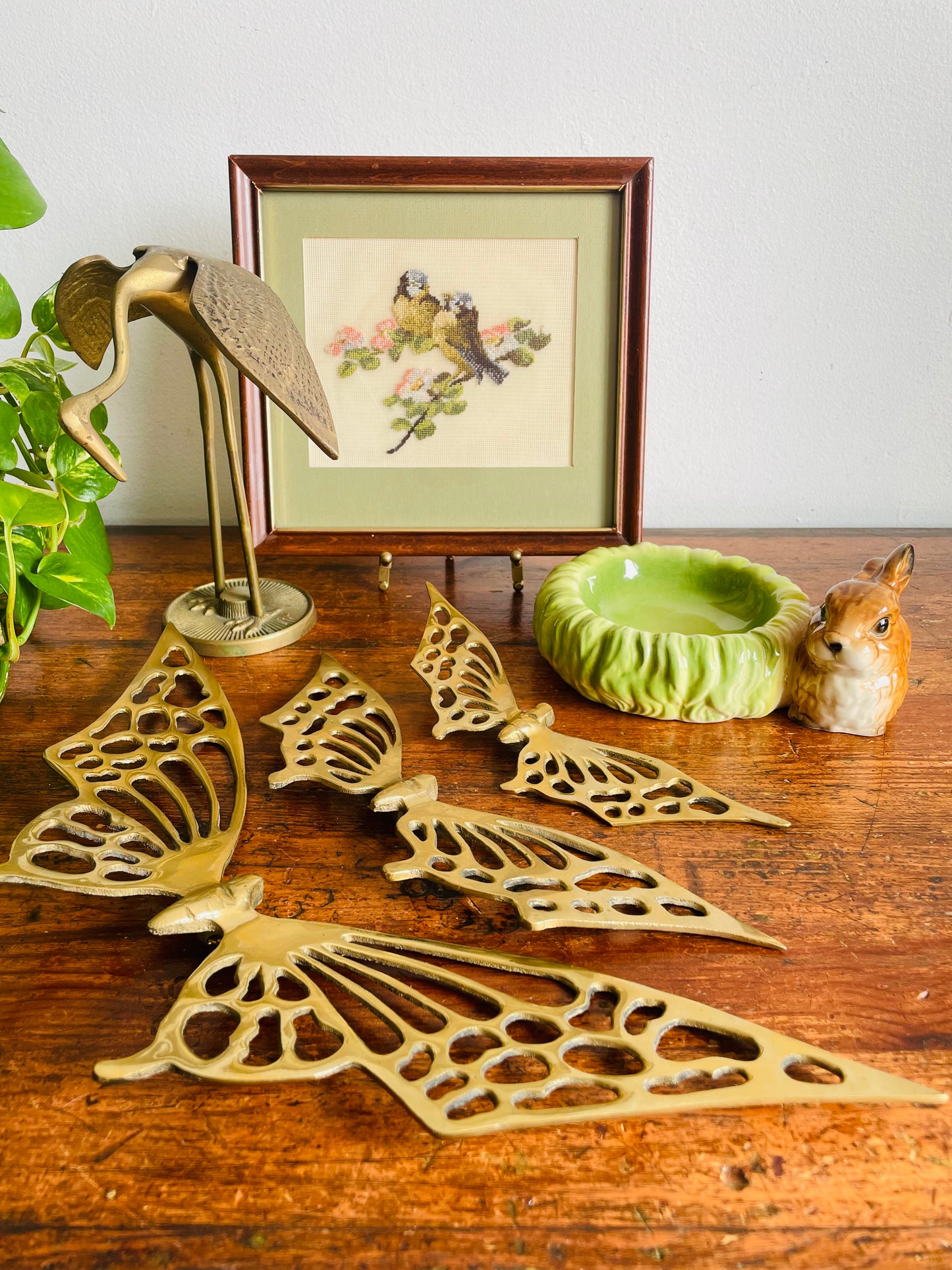 Vintage Goebel West Germany Adorable Brown Bunny Rabbit with Green Cabbage Trinket Jewellery Bowl Dish