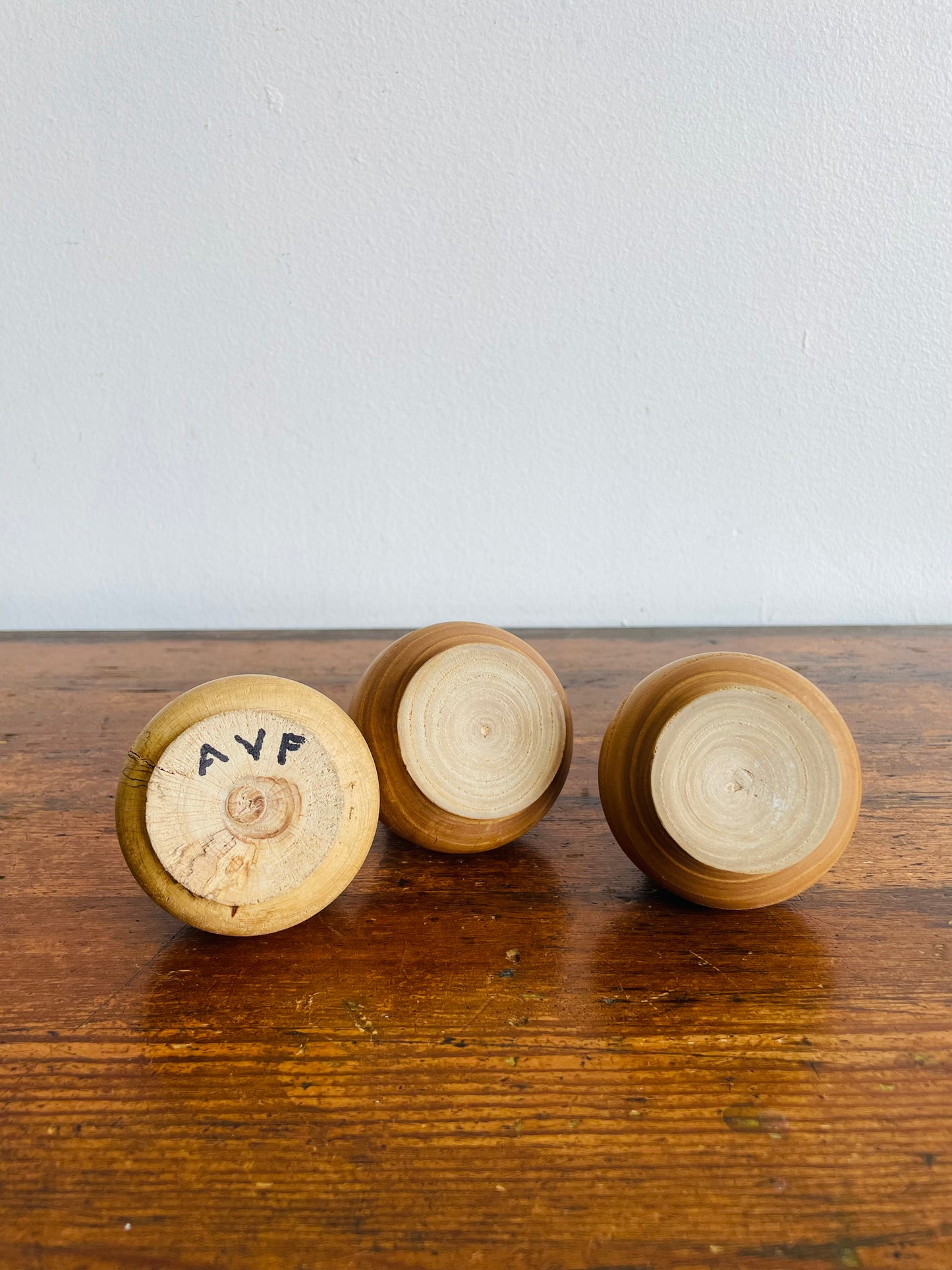 Handmade Wood-Turned Tulip Mouthed Candle Holders or Bud Vases - Artist Signed - Set of 3