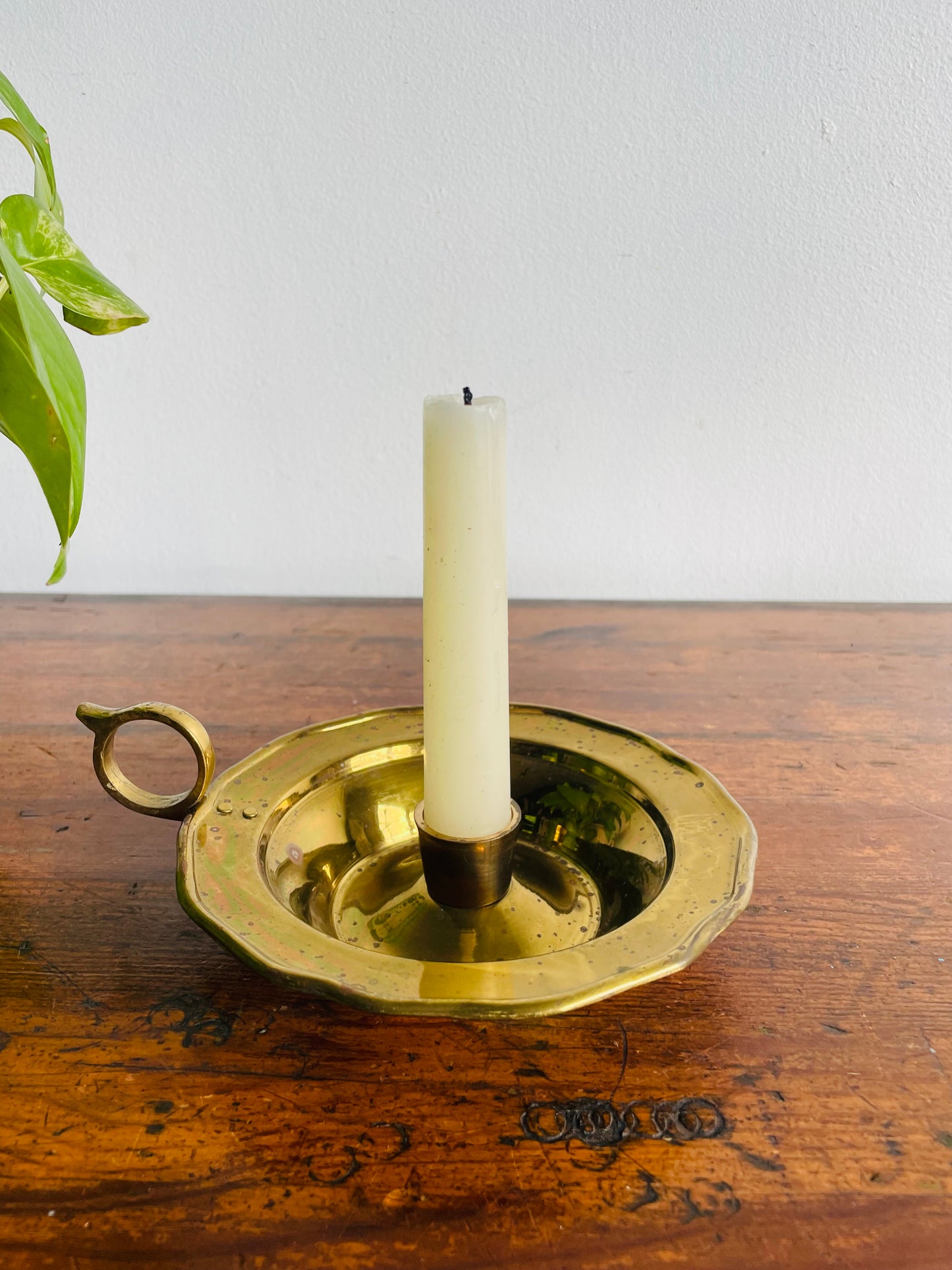 Brass Chamberstick Candle Holder with Dish - Made in India