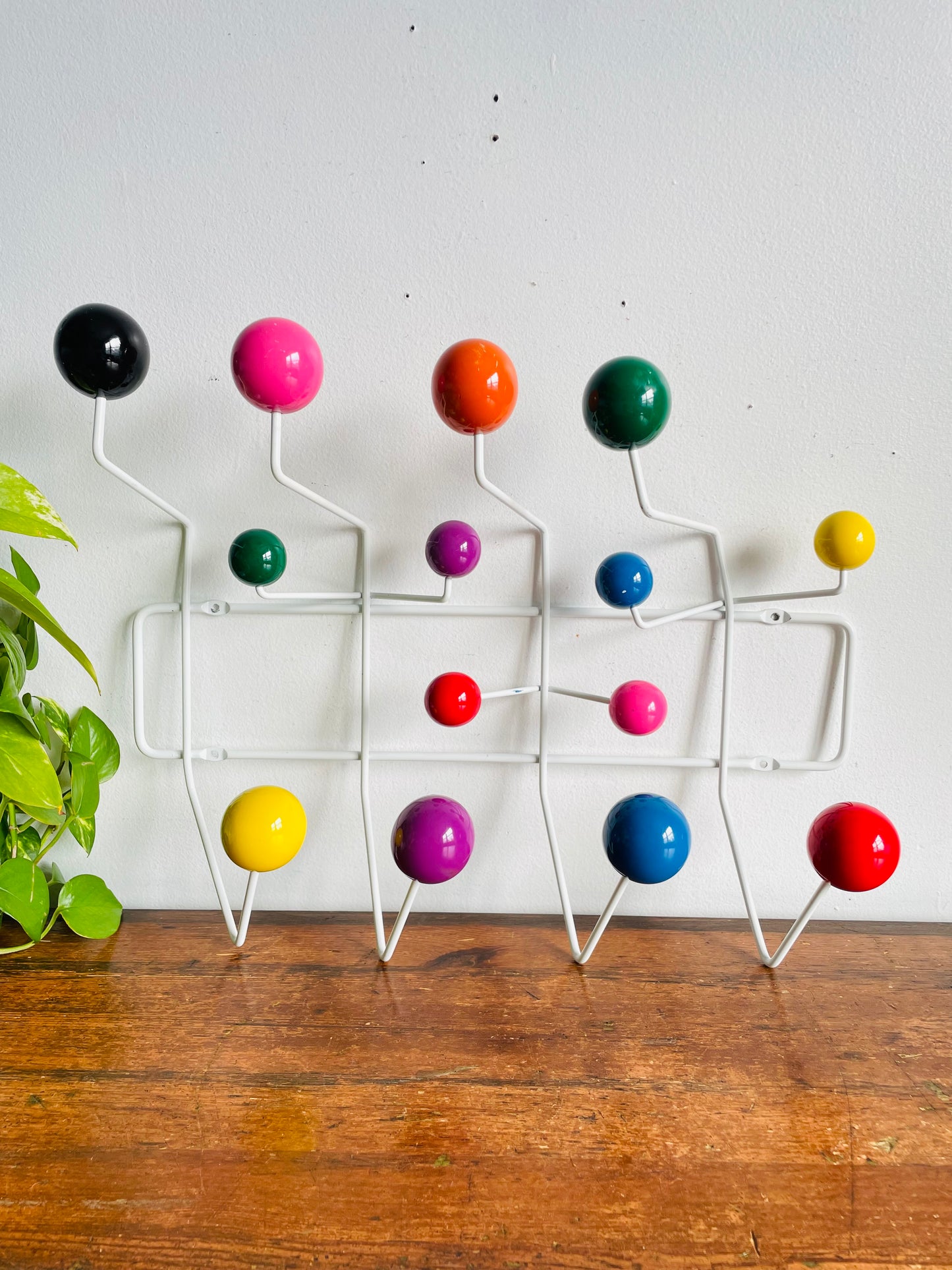 Vintage-Inspired Metal Hang It All Wall Hook Rack - Herman Miller Eames Style Replica Reproduction - Brightly Coloured Gumball Hooks