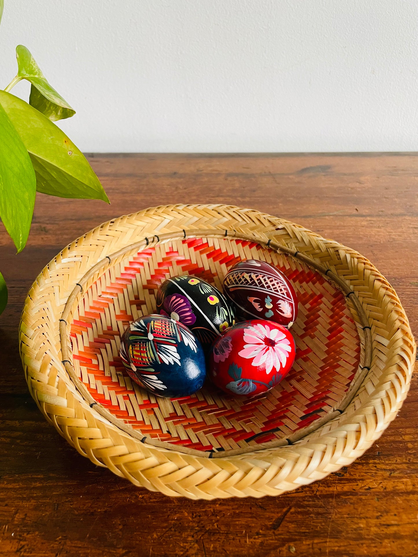 Hand Painted Wood Eggs with Various Designs - Set of 4